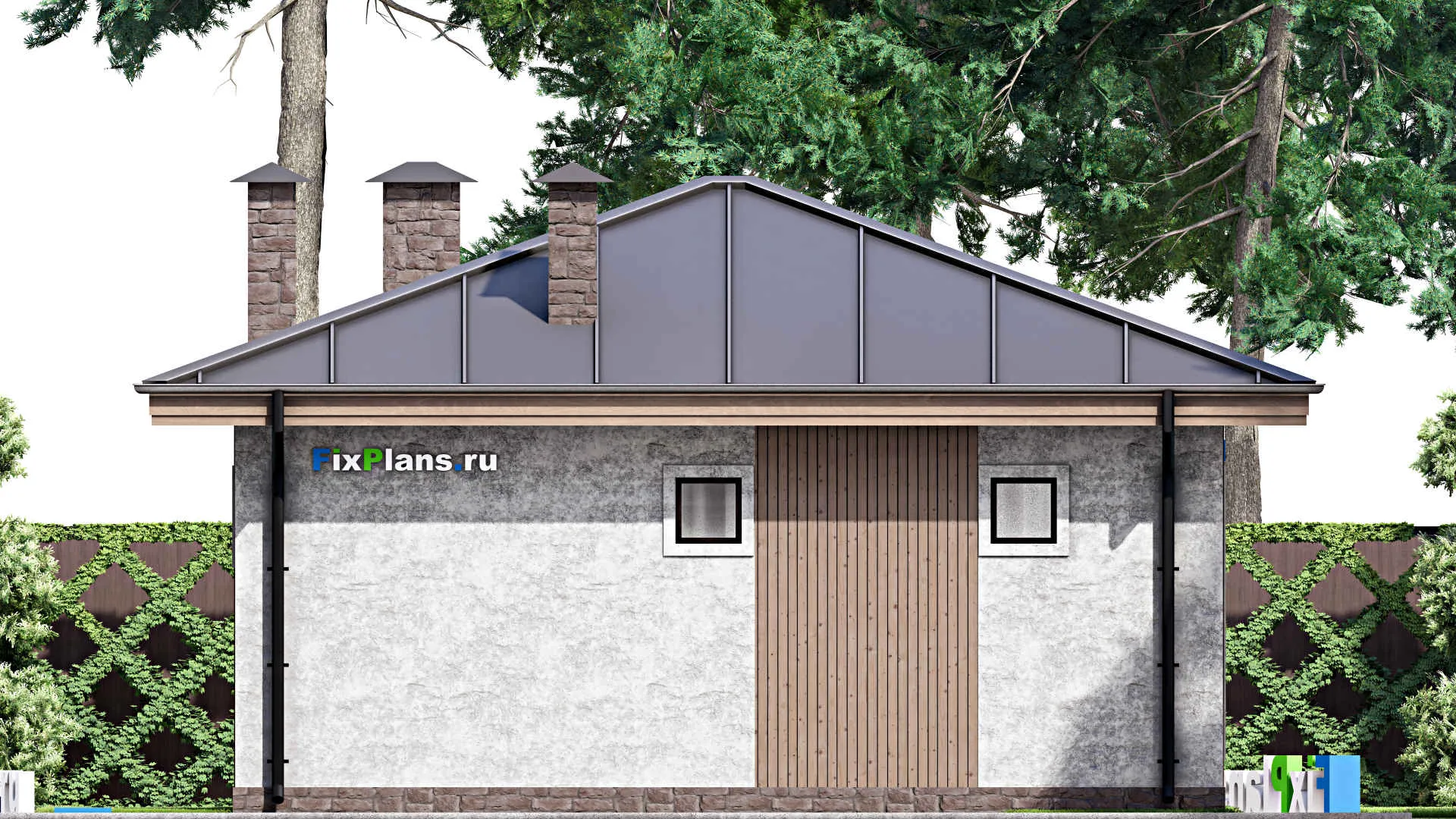 F-13949 - Проект бани 9 на 14, площадью 70 м² с комнатой отдыха, терассой и 2 санузлами