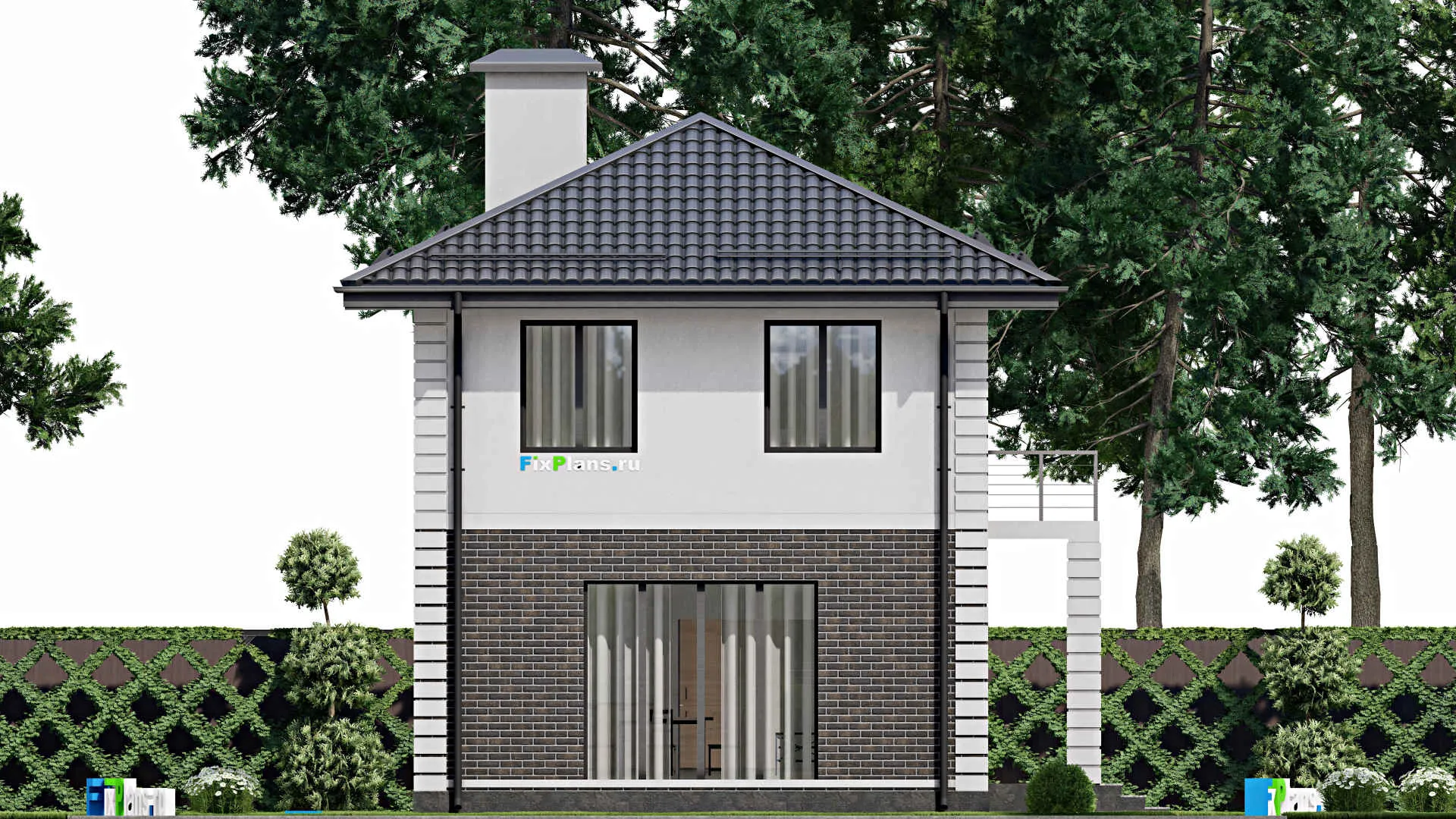 F-2870 - Проект двухэтажного дома 8 на 11, площадью 110 м² с балконом и 4 спальнями