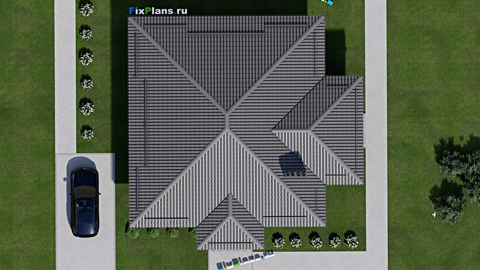 F-3302 - Проект одноэтажного дома 12 на 13, площадью 150 м² с террасой и 4 спальнями