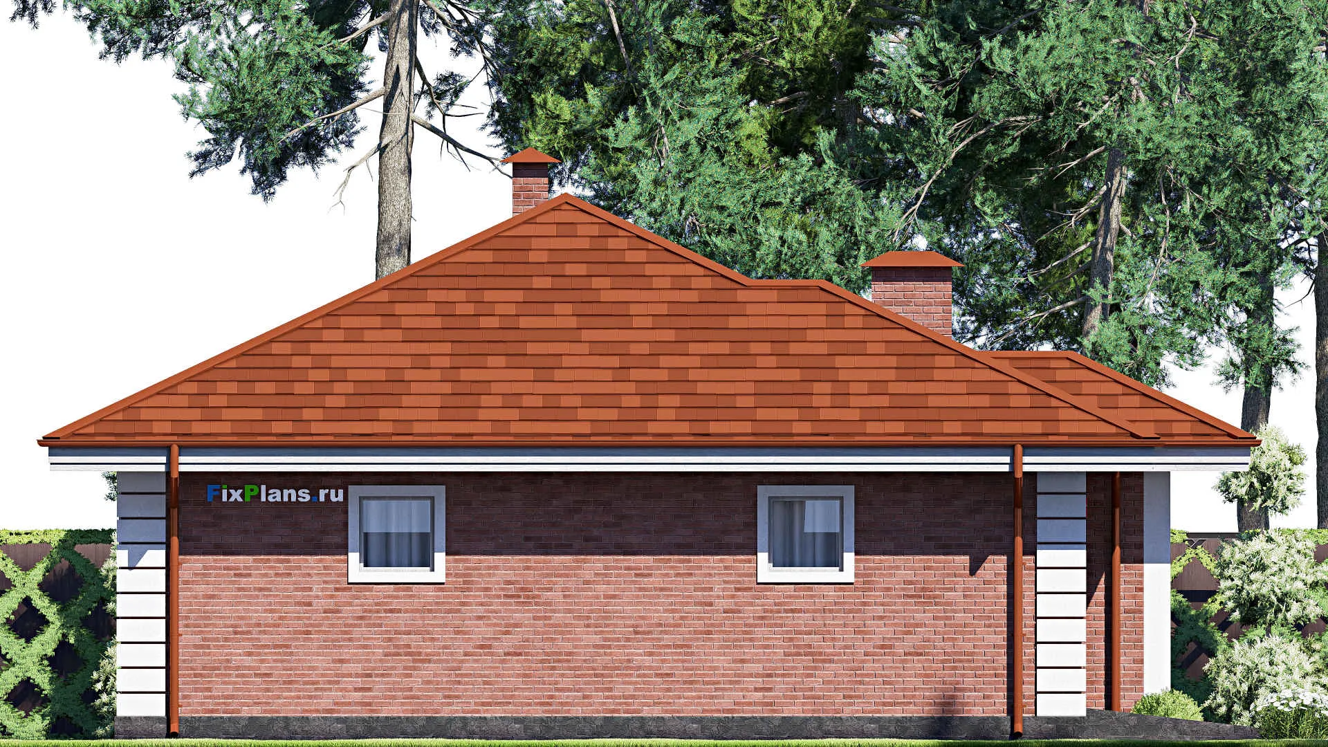 F-17045 - Проект одноэтажного дома 12 на 13, площадью 120 м² с гаражом на 2 машины и 2 спальнями