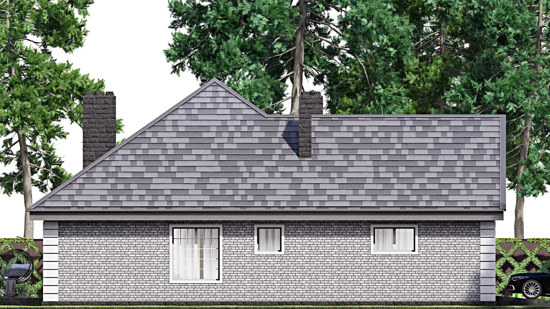 F-16730 - Проект одноэтажного дома 18 на 19, площадью 210 м² с террасой, гаражом на 2 машины и 4 спальнями