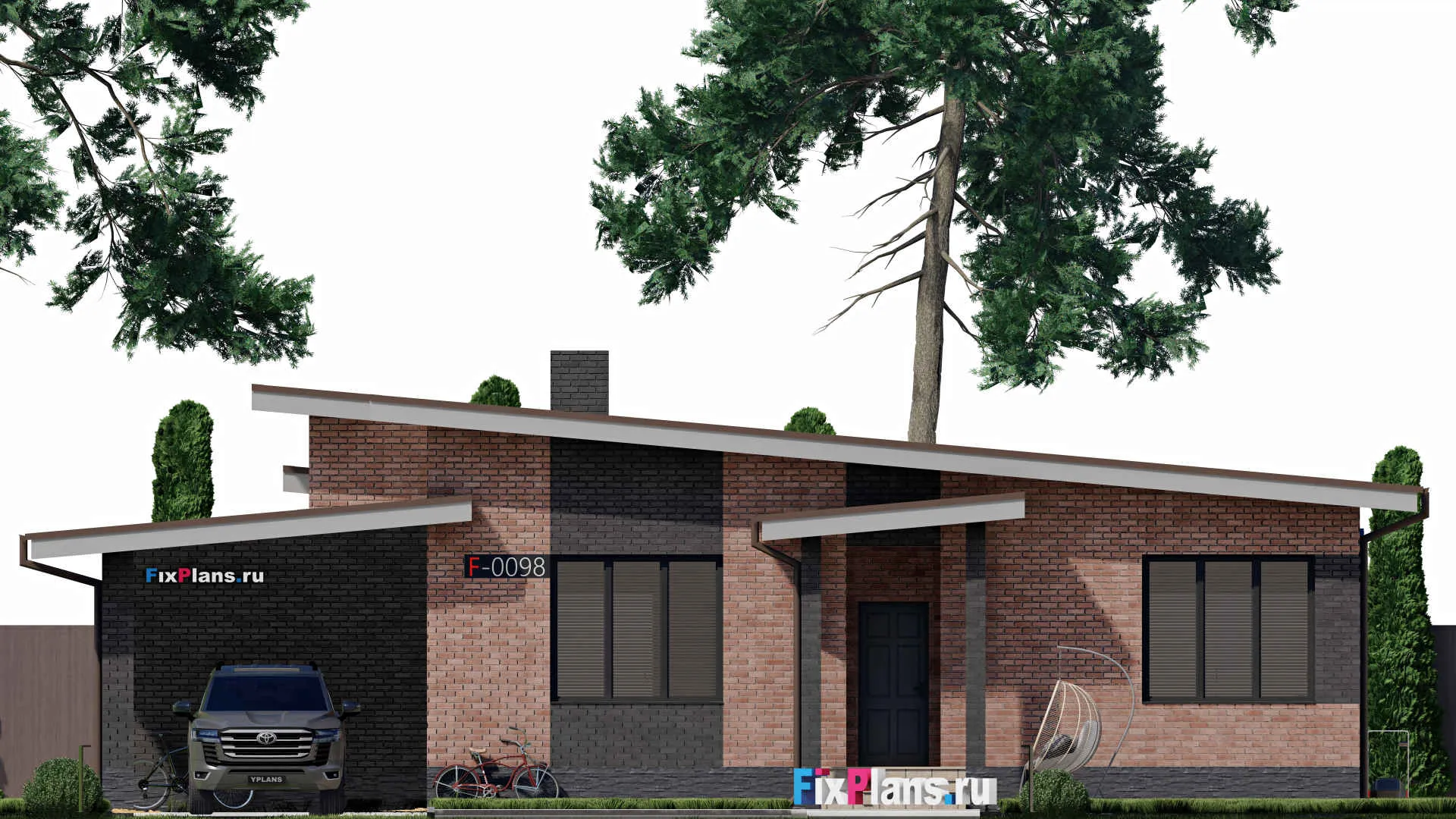 F-0098 - Проект одноэтажного дома 16 на 16, площадью 160 м² с террасой и 3 спальнями