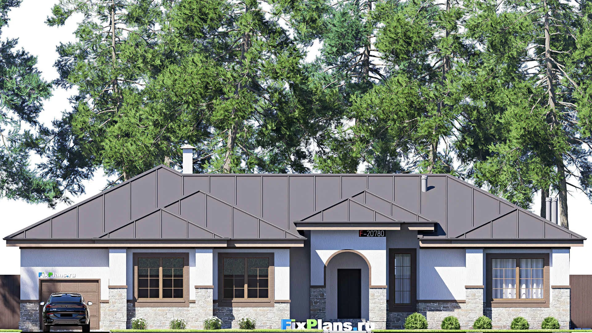 F-20780 - Проект одноэтажного дома 22 на 23, площадью 250 м² с спортзалом и 2 спальнями