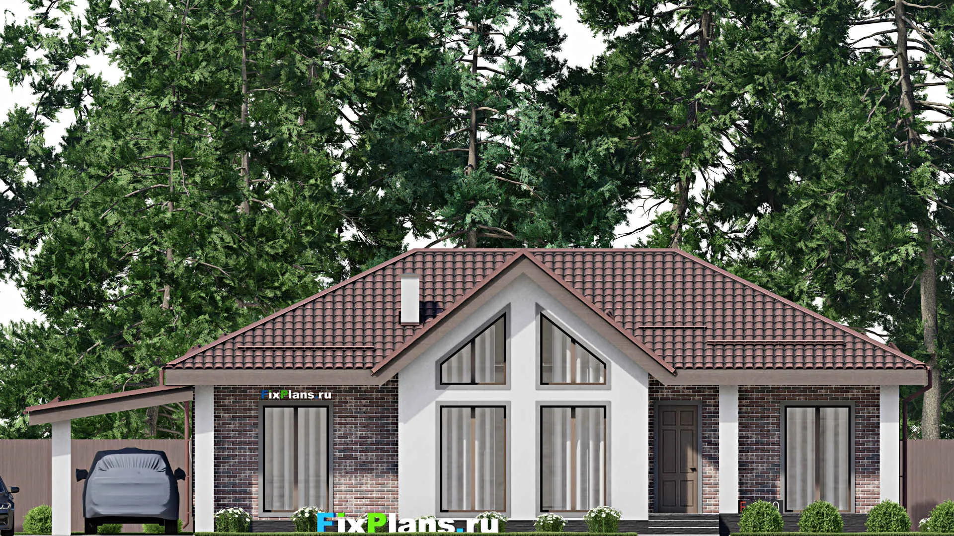 F-1610 - Проект одноэтажного дома 10 на 16, площадью 140 м² с террасой и 3 спальнями