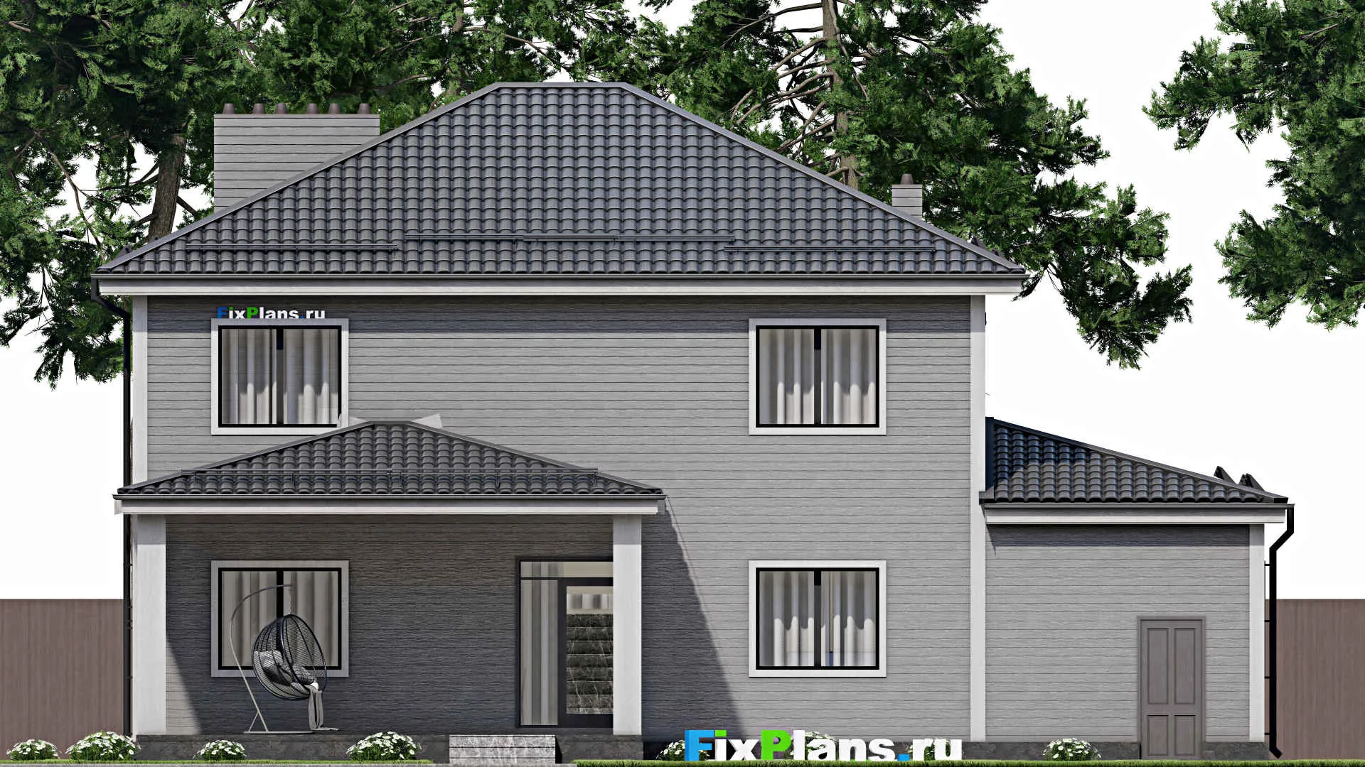 F-5345 - Проект двухэтажного дома 12 на 16, площадью 220 м² с гаражом на 1 машину и 4 спальнями