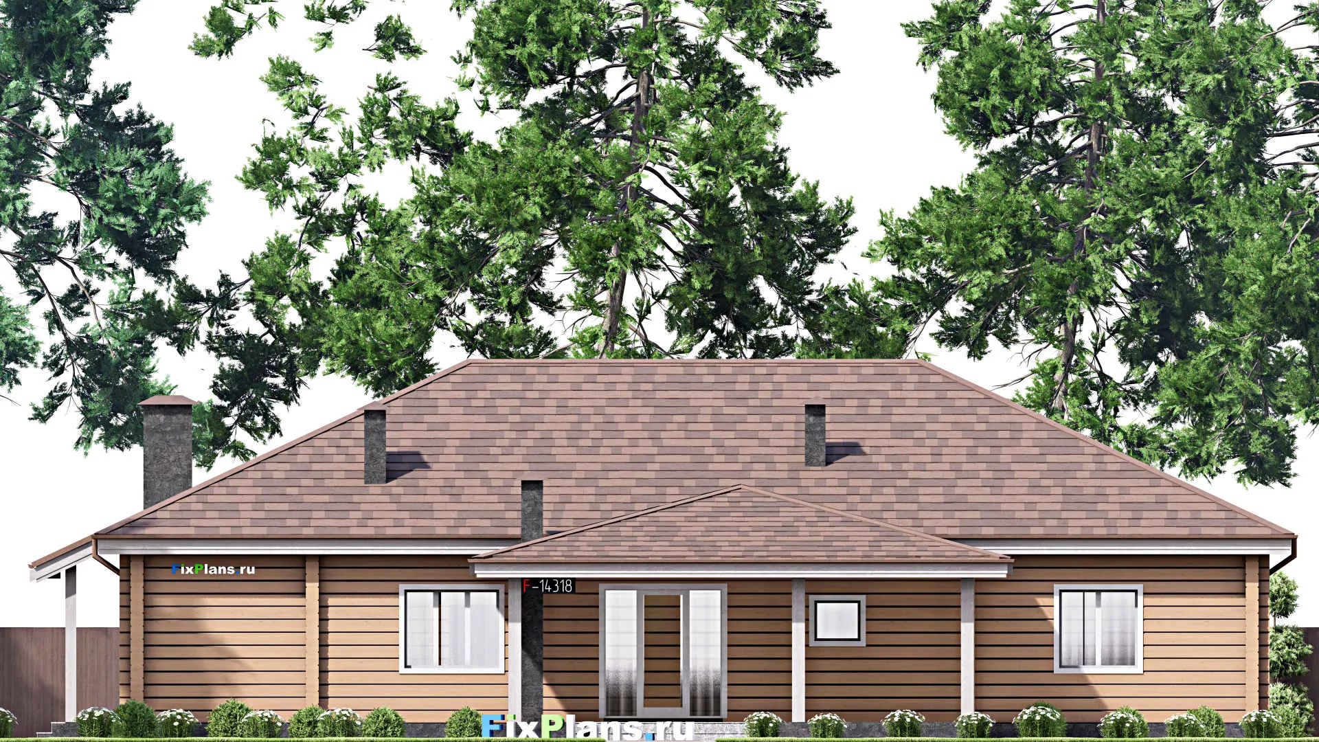 F-14318 - Проект одноэтажного дома 17 на 22, площадью 270 м² с террасой и 5 спальнями