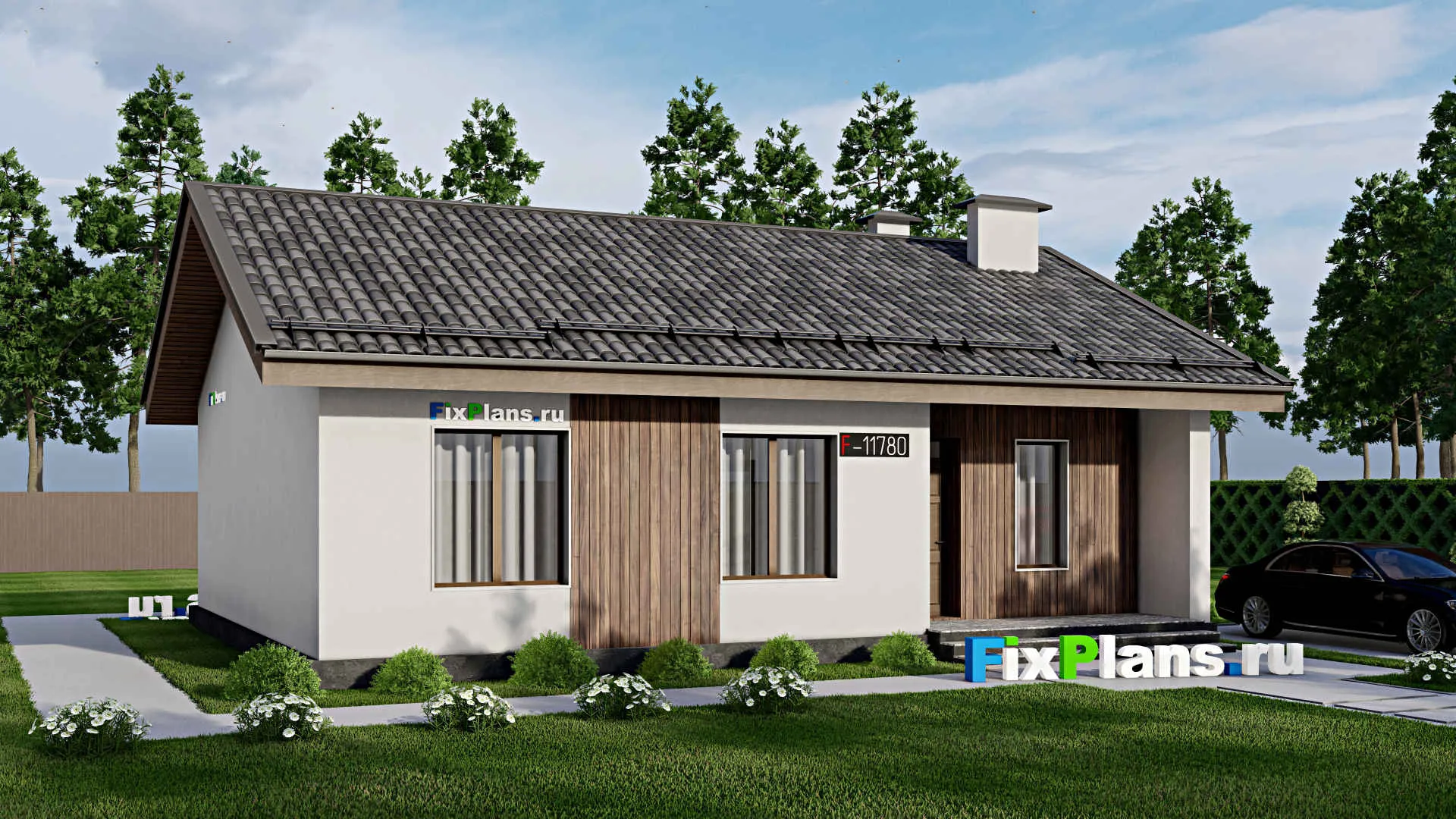 F-11780 - Проект одноэтажного дома 10 на 13, площадью 100 м² с 3 спальнями