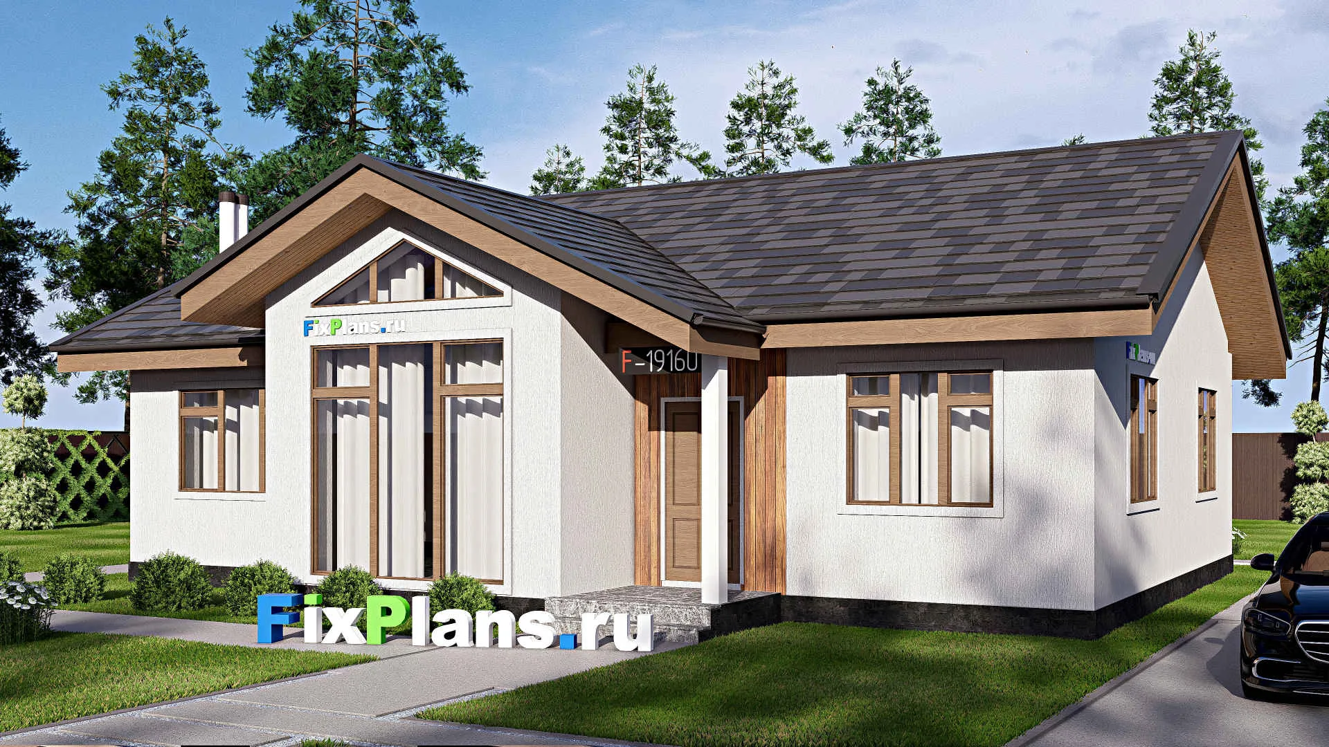 F-19160 - Проект одноэтажного дома 11 на 14, площадью 120 м² с 3 спальнями