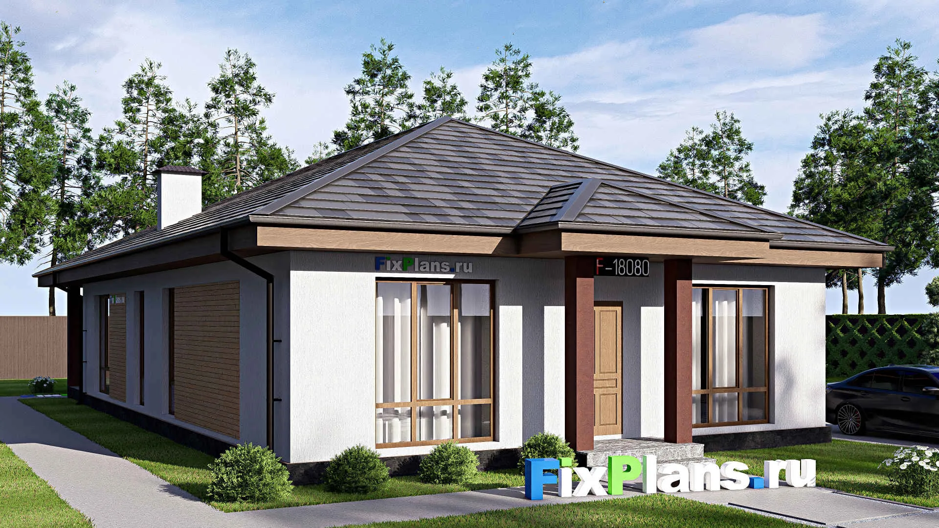 F-18080 - Проект одноэтажного дома 10 на 20, площадью 140 м² с террасой и 3 спальнями