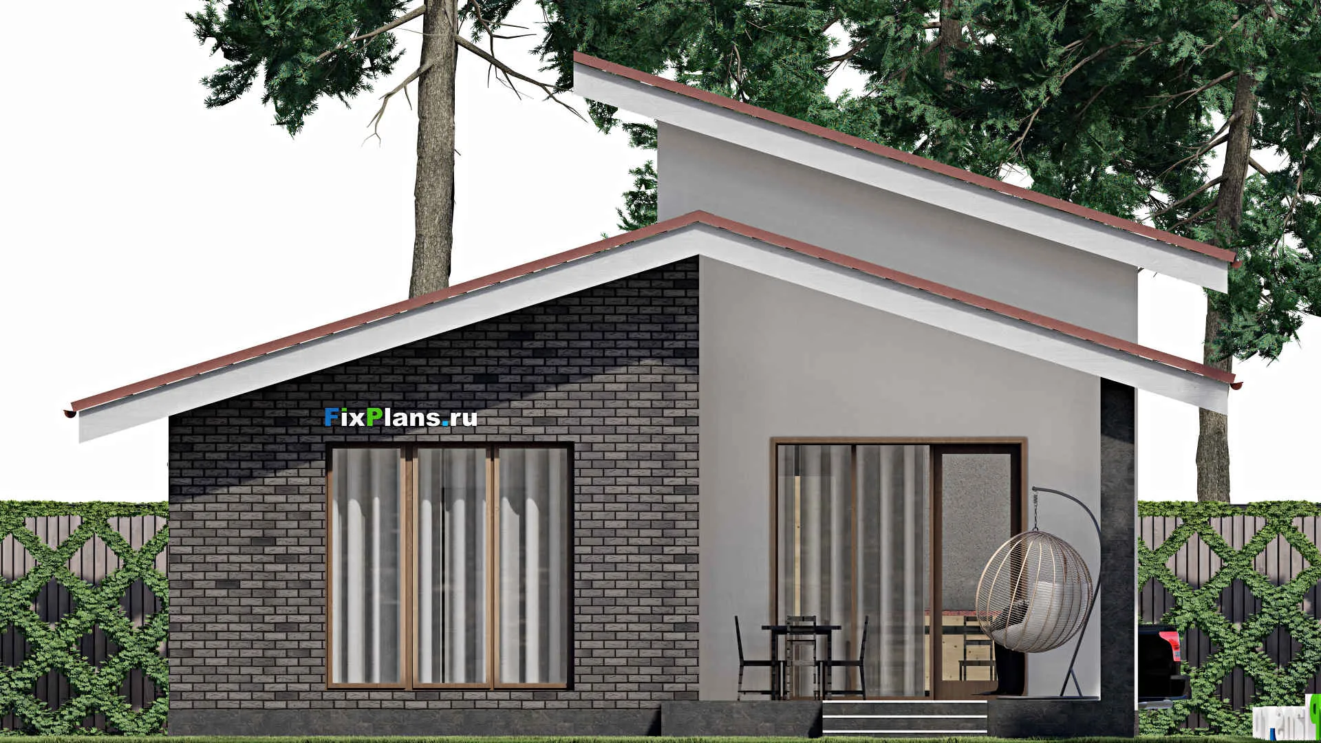 F-1106 - Проект одноэтажного дома 10 на 14, площадью 110 м² с террасой и 2 спальнями