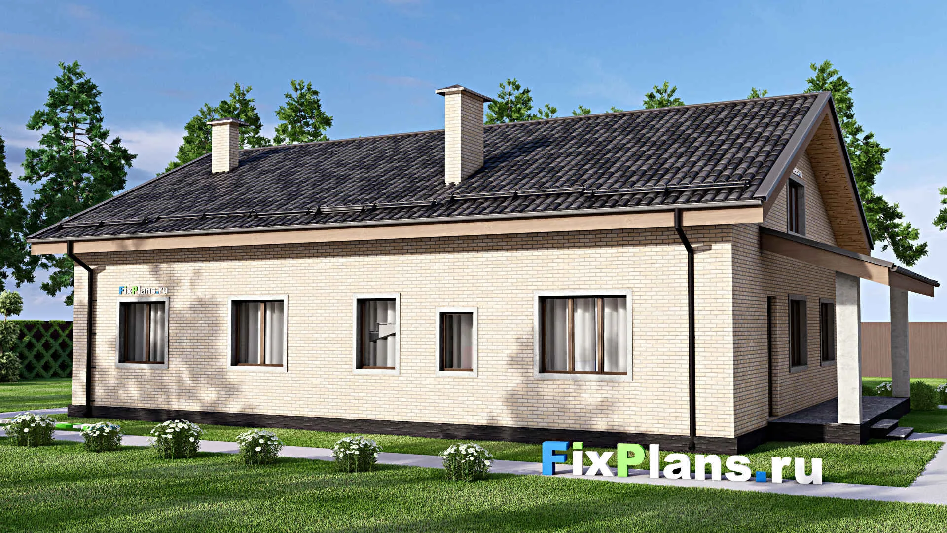 F-12887 - Проект дома с мансардой 13 на 18, площадью 200 м² с террасой и 3 спальнями