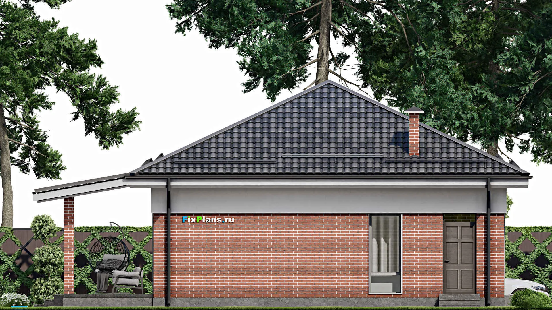 F-5867 - Проект одноэтажного дома 11 на 18, площадью 180 м² с террасой и 4 спальнями