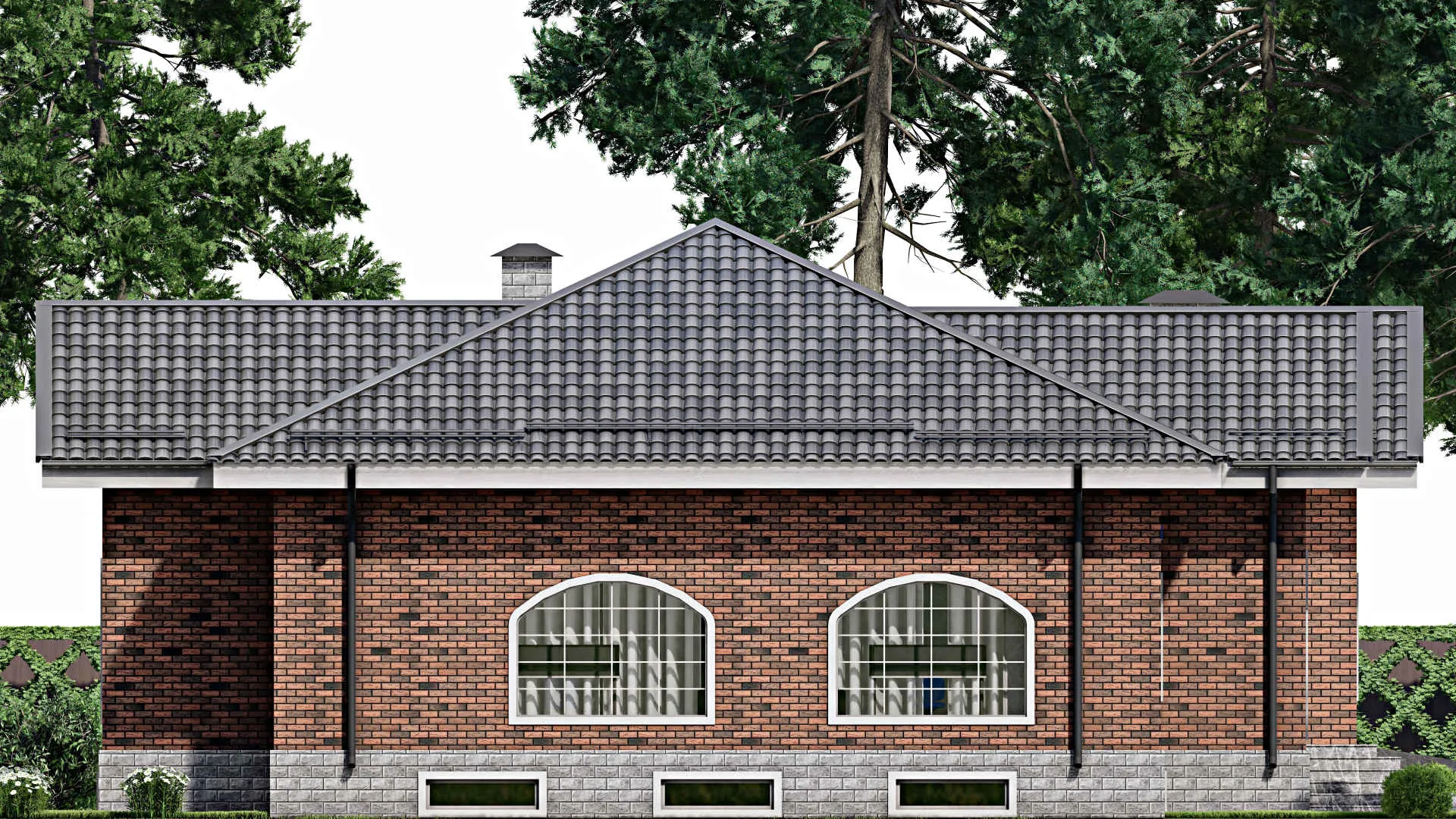 F-8720 - Проект одноэтажного дома 17 на 20, площадью 360 м² с террасой, цокольным этажом и 3 спальнями