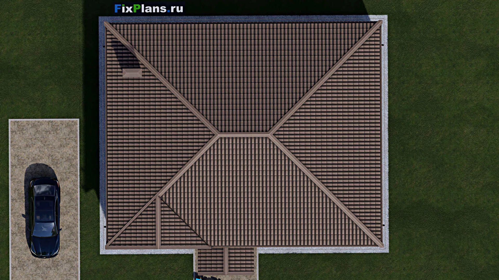 F-1664 - Проект одноэтажного дома 13 на 16, площадью 150 м² с 3 спальнями