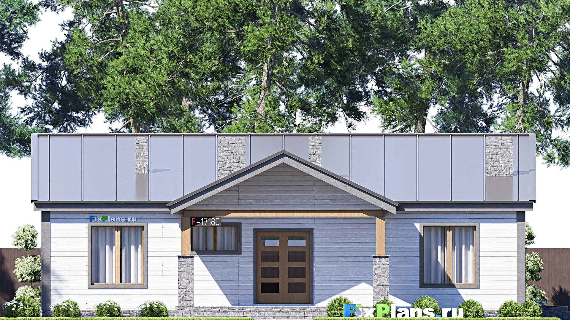 F-17180 - Проект одноэтажного дома 16 на 18, площадью 230 м² с террасой и 3 спальнями