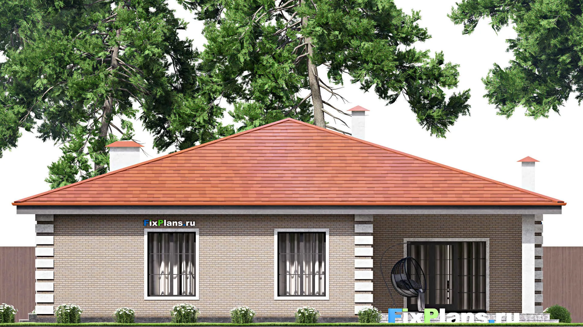 F-15290 - Проект одноэтажного дома 16 на 19, площадью 220 м² с террасой, гаражом на 1 машину и 3 спальнями