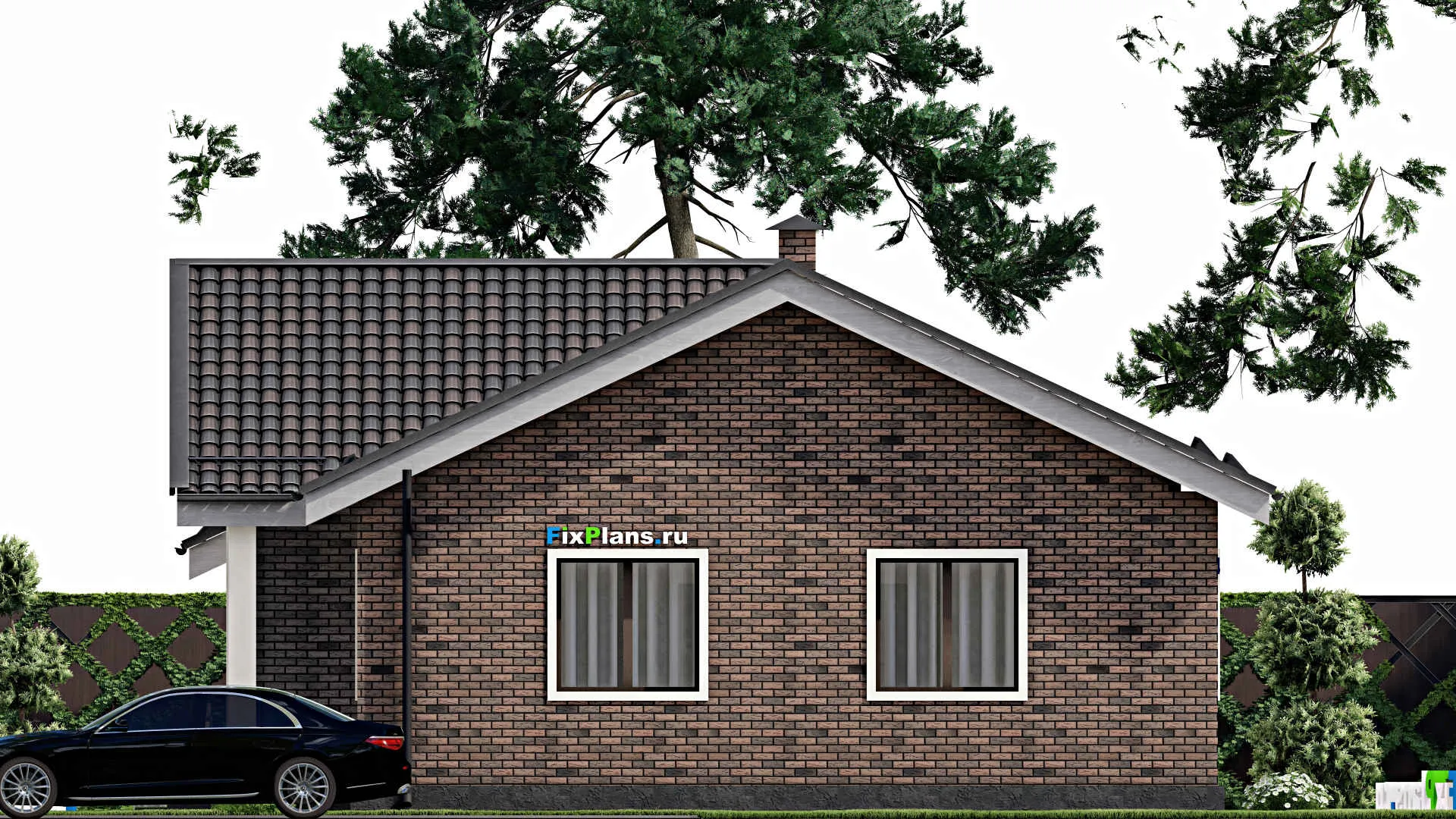 F-6092 - Проект одноэтажного дома 11 на 16, площадью 130 м² с террасой и 3 спальнями