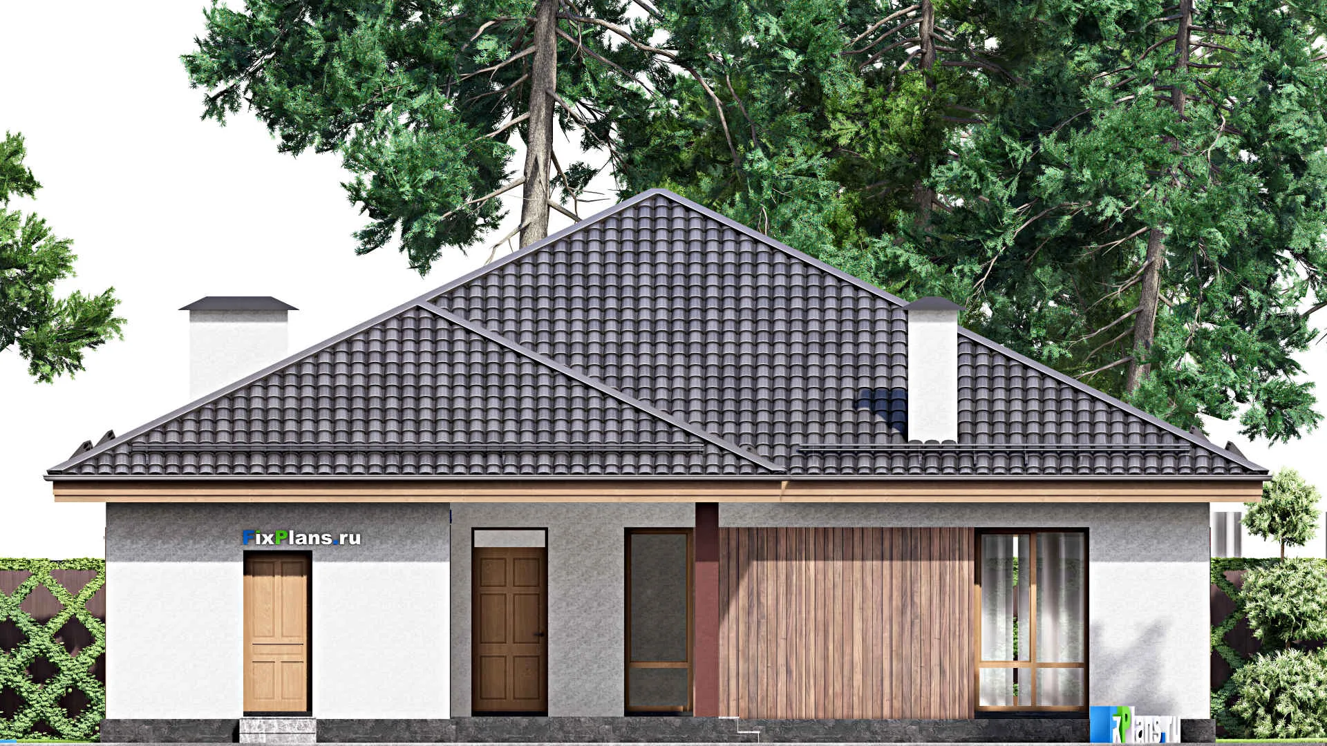 F-16973 - Проект одноэтажного дома 15 на 20, площадью 200 м² с террасой и 3 спальнями