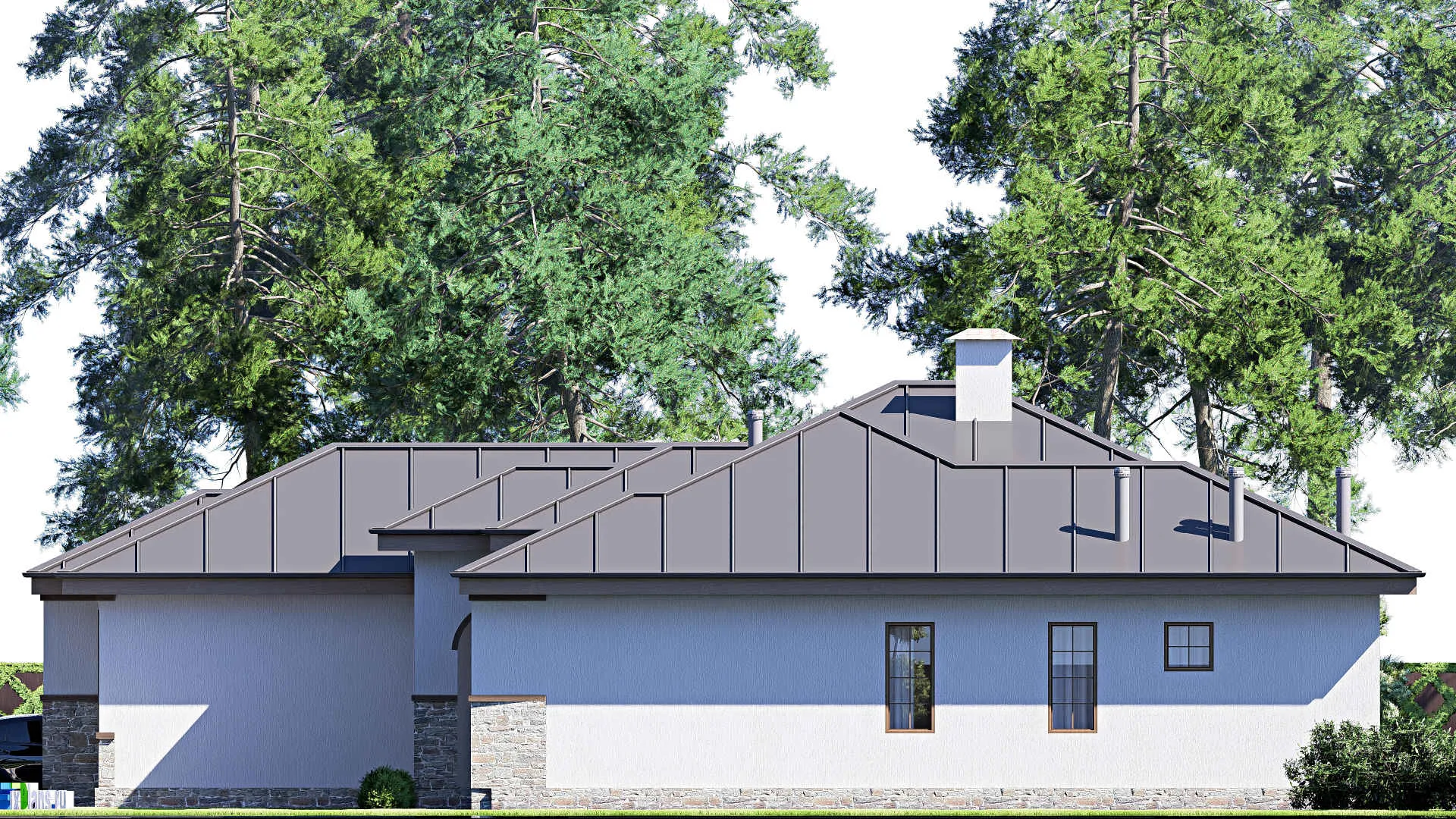 F-20780 - Проект одноэтажного дома 22 на 23, площадью 250 м² с спортзалом и 2 спальнями