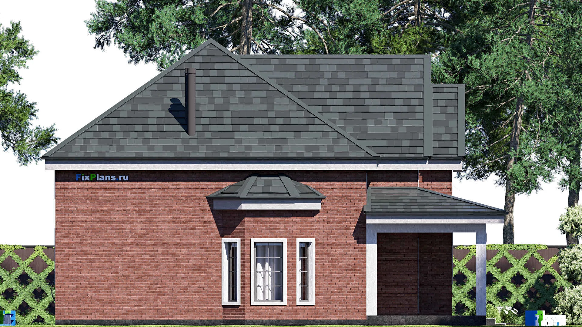 F-20222 - Проект дома с мансардой 13 на 15, площадью 220 м² с гаражом на 1 машину и 3 спальнями