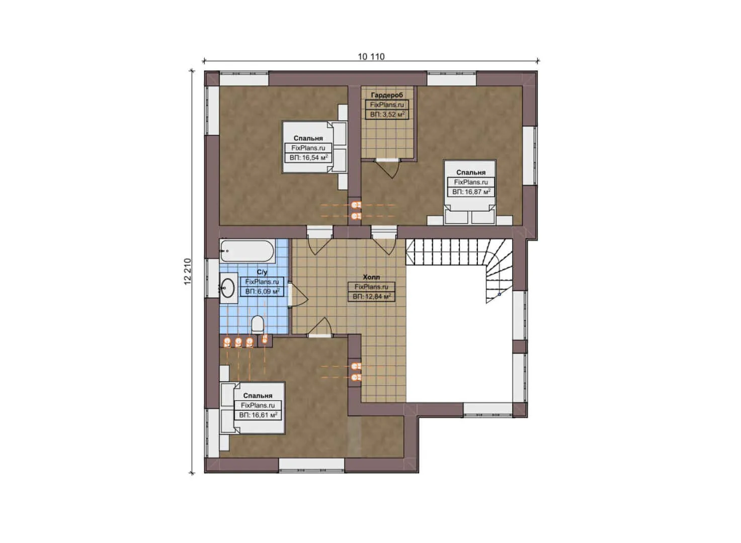 F-8270 - Планы двухэтажного дома 12 на 13, площадью 170 м² с 3 спальнями