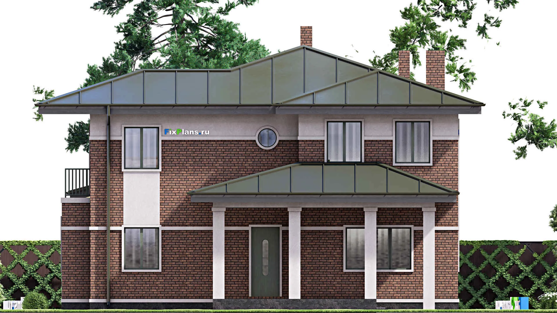 F-15875 - Проект двухэтажного дома 14 на 16, площадью 260 м² с террасой, балконом и 4 спальнями