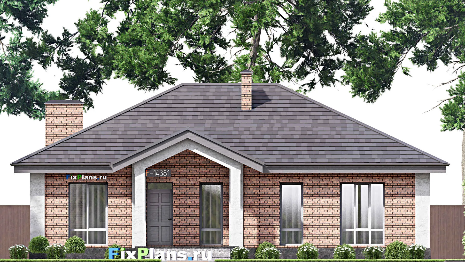 F-14381 - Проект одноэтажного дома 16 на 17, площадью 180 м² с террасой и 3 спальнями
