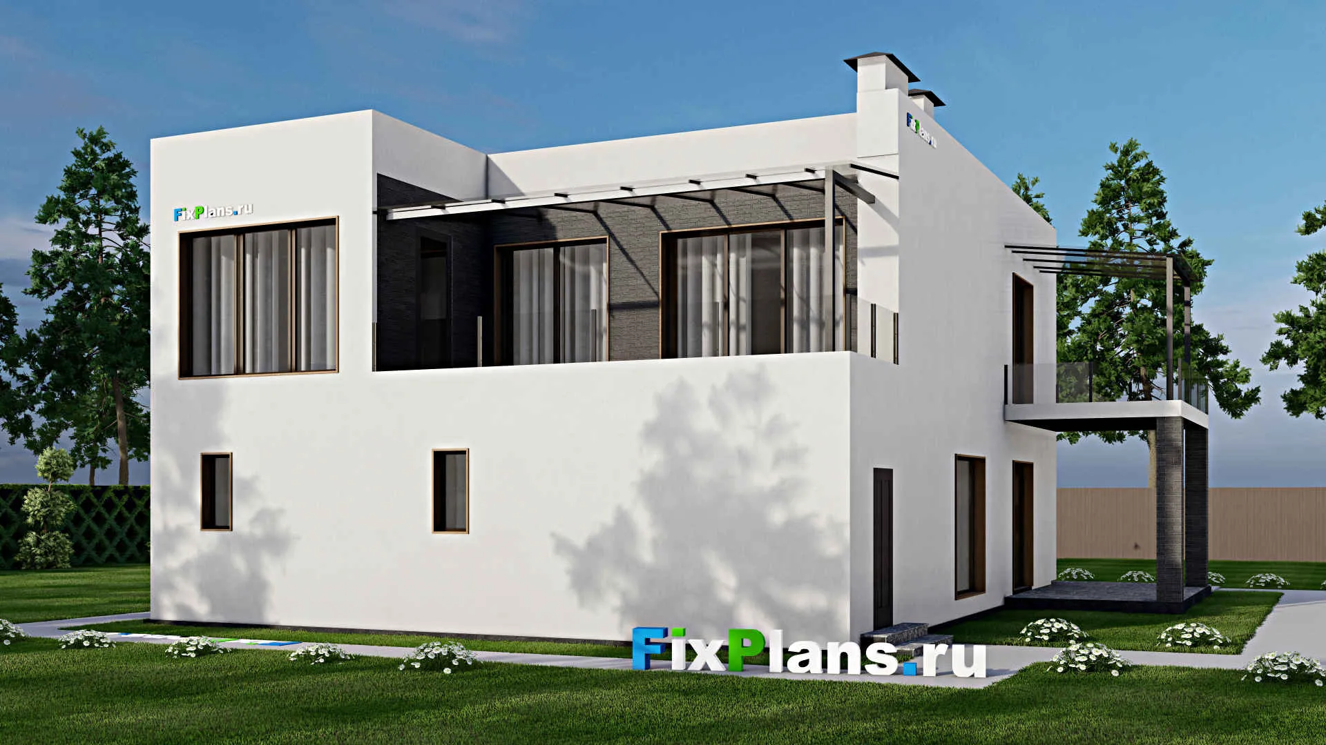 F-6704 - Проект двухэтажного дома 15 на 15, площадью 270 м² с балконом и 5 спальнями