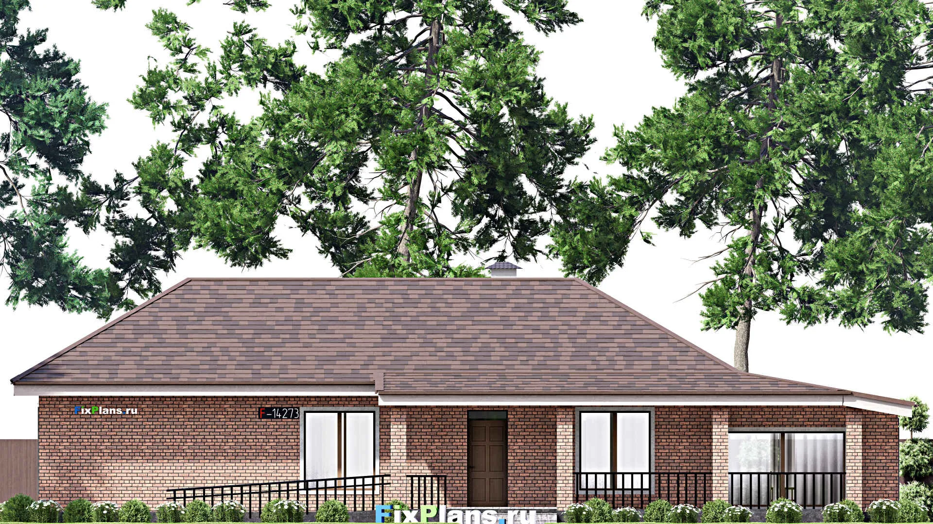 F-14273 - Проект одноэтажного дома 16 на 22, площадью 240 м² с террасой и 4 спальнями