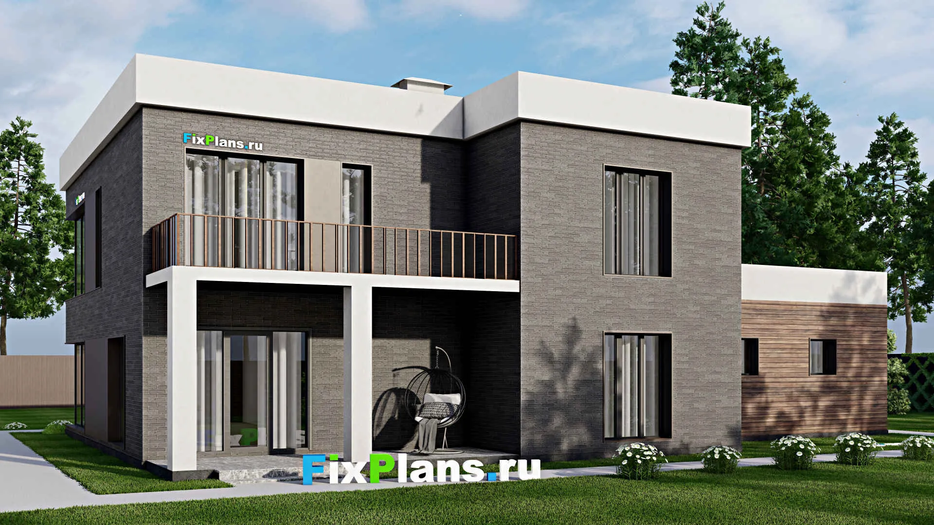 F-7145 - Проект двухэтажного дома 15 на 20, площадью 340 м² с балконом, гаражом на 2 машины и 4 спальнями