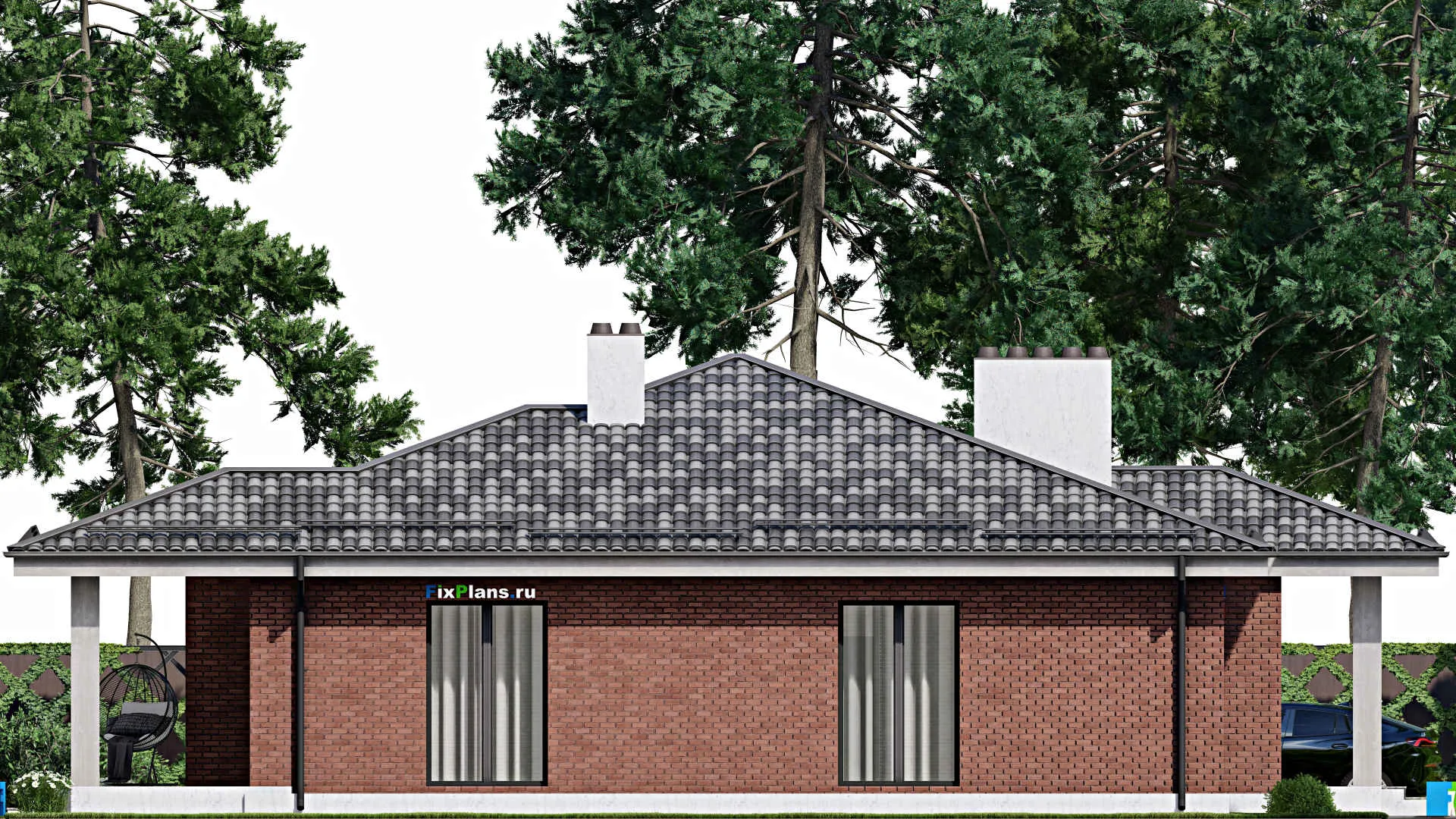 F-8342 - Проект одноэтажного дома 14 на 19, площадью 170 м² с террасой и 3 спальнями