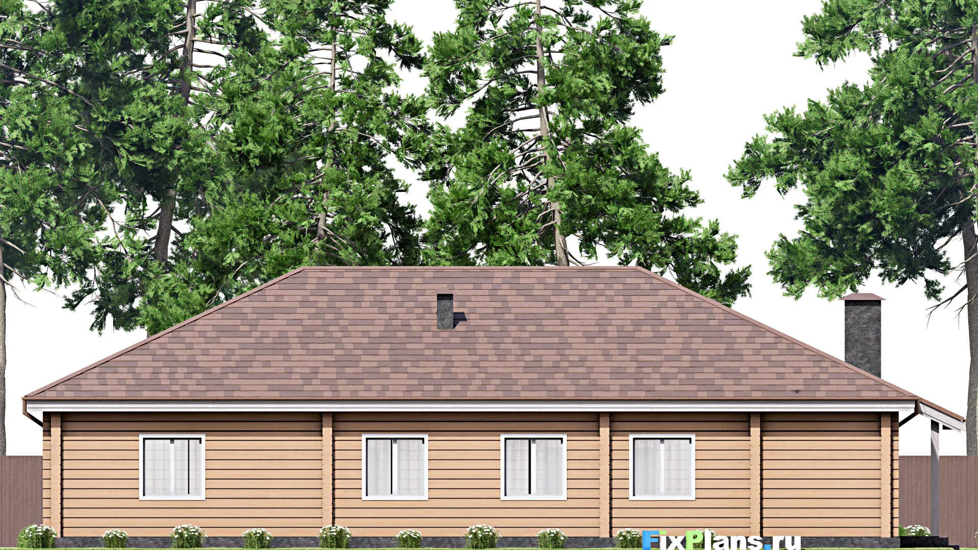 F-14318 - Проект одноэтажного дома 17 на 22, площадью 270 м² с террасой и 5 спальнями