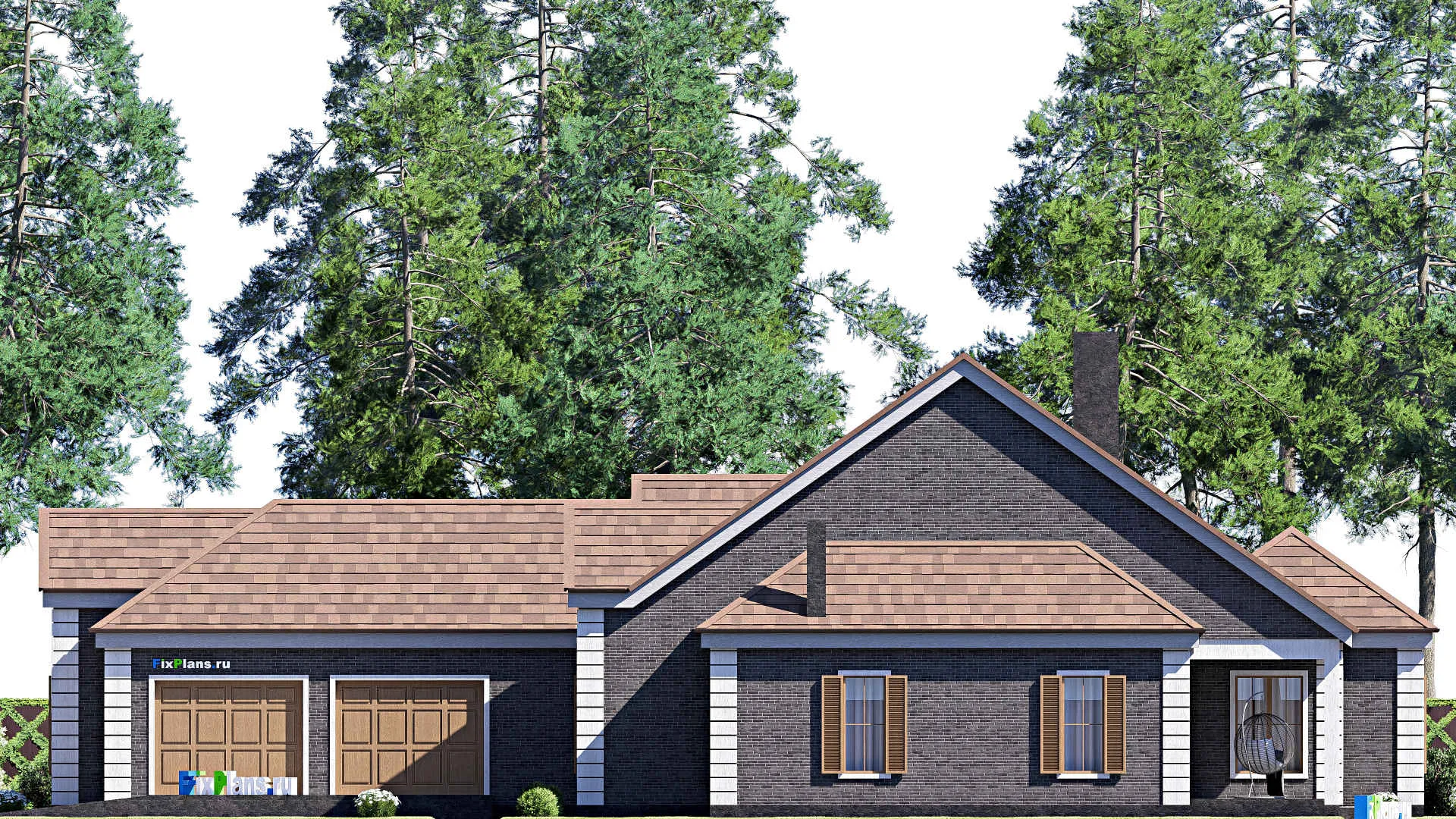 F-17090 - Проект одноэтажного дома 21 на 28, площадью 310 м² с террасой, гаражом на 2 машины и 4 спальнями