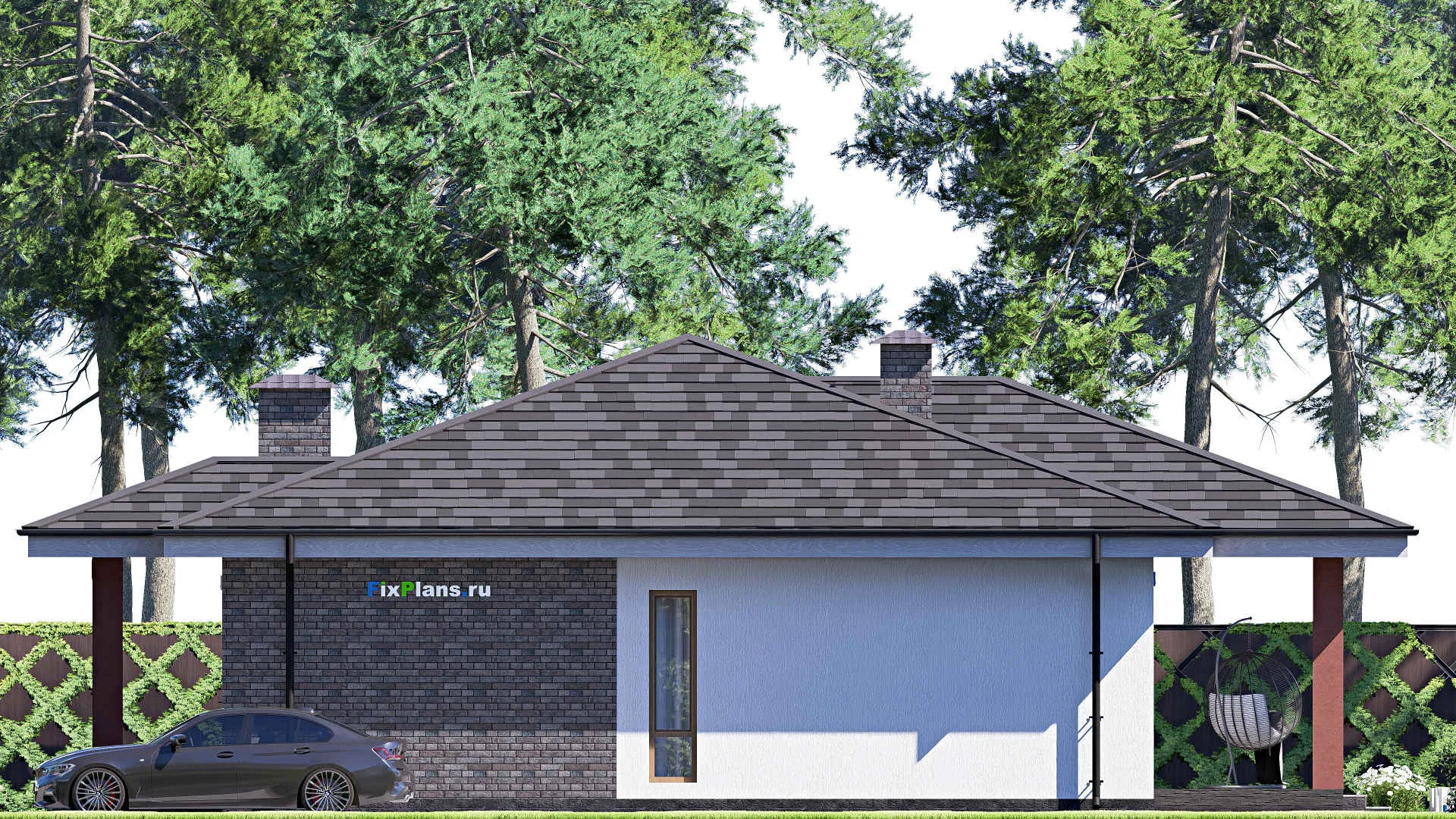 F-18719 - Проект одноэтажного дома 16 на 17, площадью 180 м² с террасой и 3 спальнями