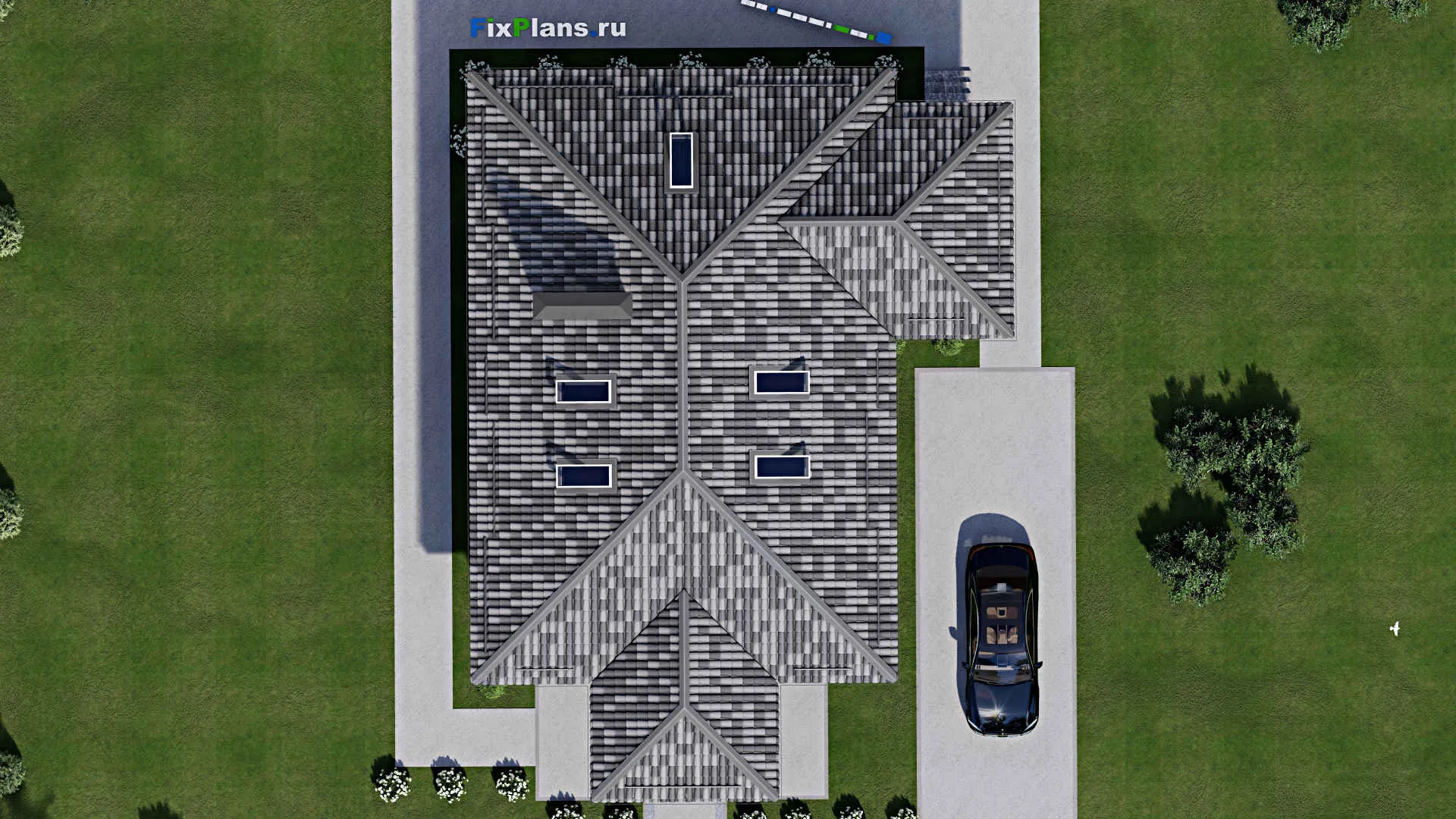 F-5255 - Проект одноэтажного дома 13 на 18, площадью 230 м² с террасой и 4 спальнями