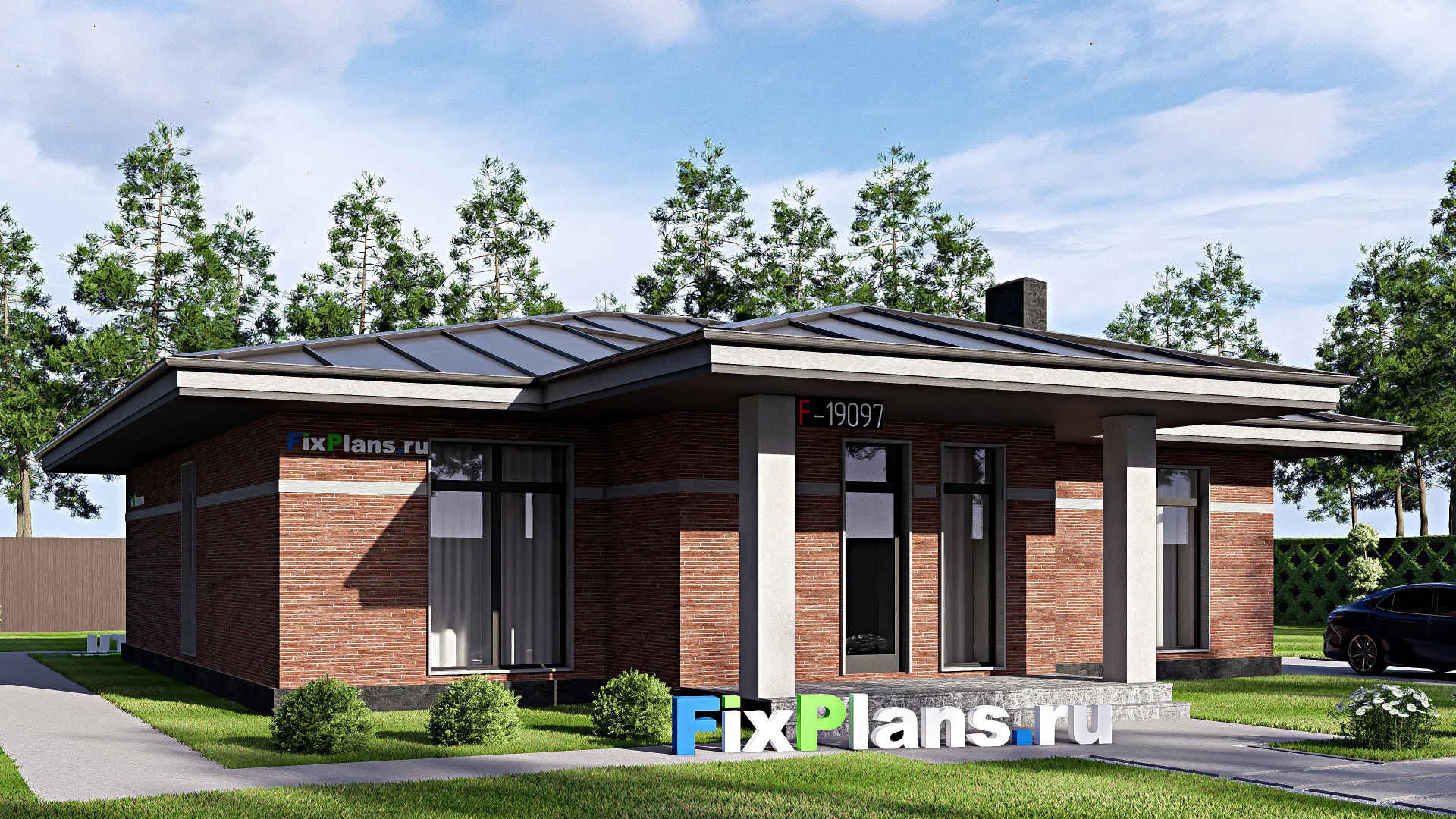 F-19097 - Проект одноэтажного дома 15 на 16, площадью 150 м² с 3 спальнями