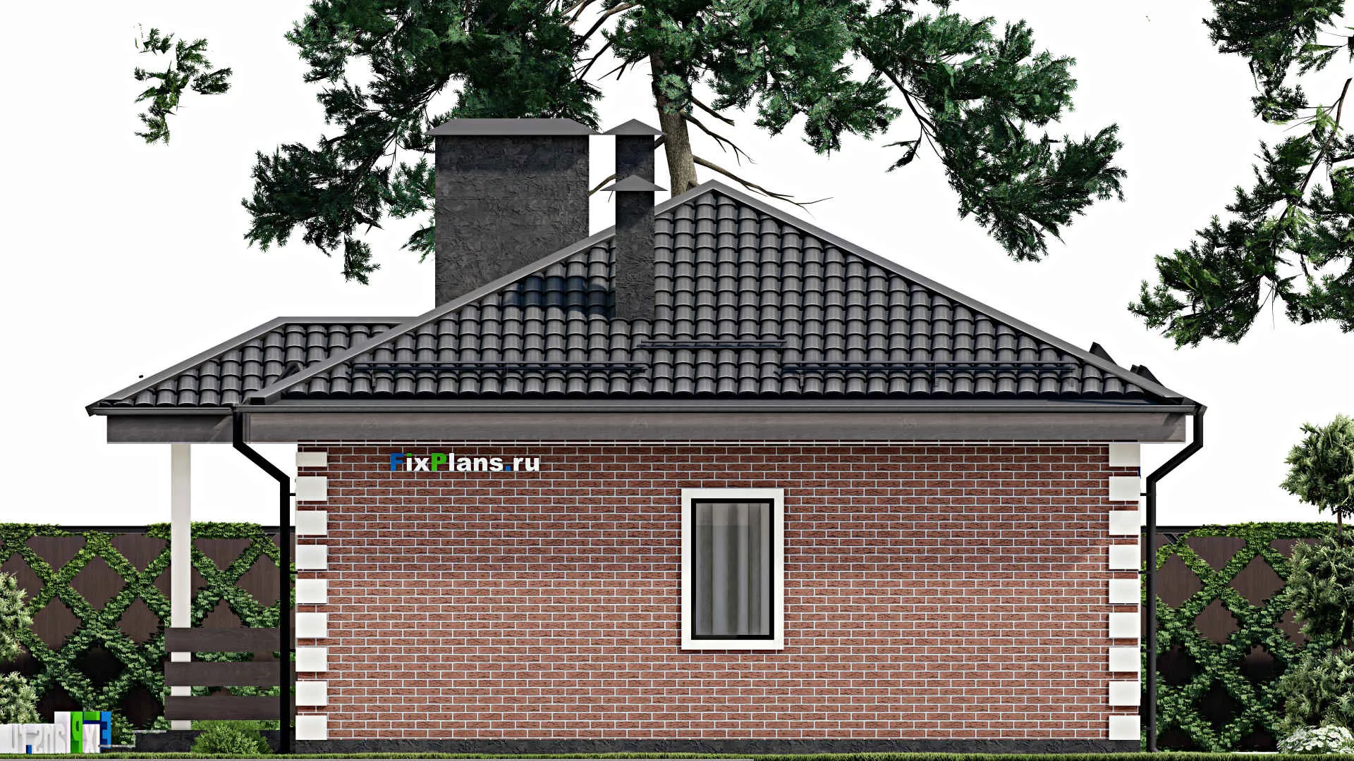 F-5552 - Проект одноэтажного дома 9 на 14, площадью 110 м² с террасой и 3 спальнями