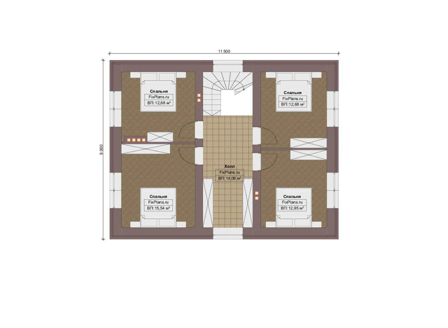 F-13409 - Планы дома с мансардой 11 на 14, площадью 150 м² с 5 спальнями