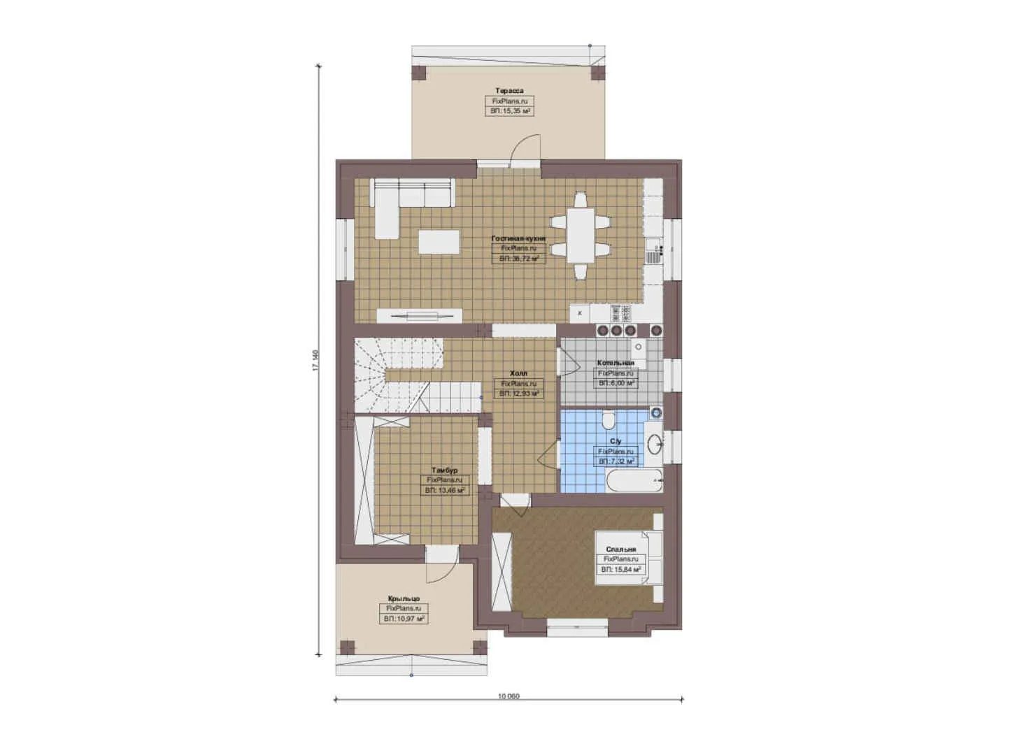 F-14804 - Планы двухэтажного дома 11 на 18, площадью 220 м² с террасой и 4 спальнями