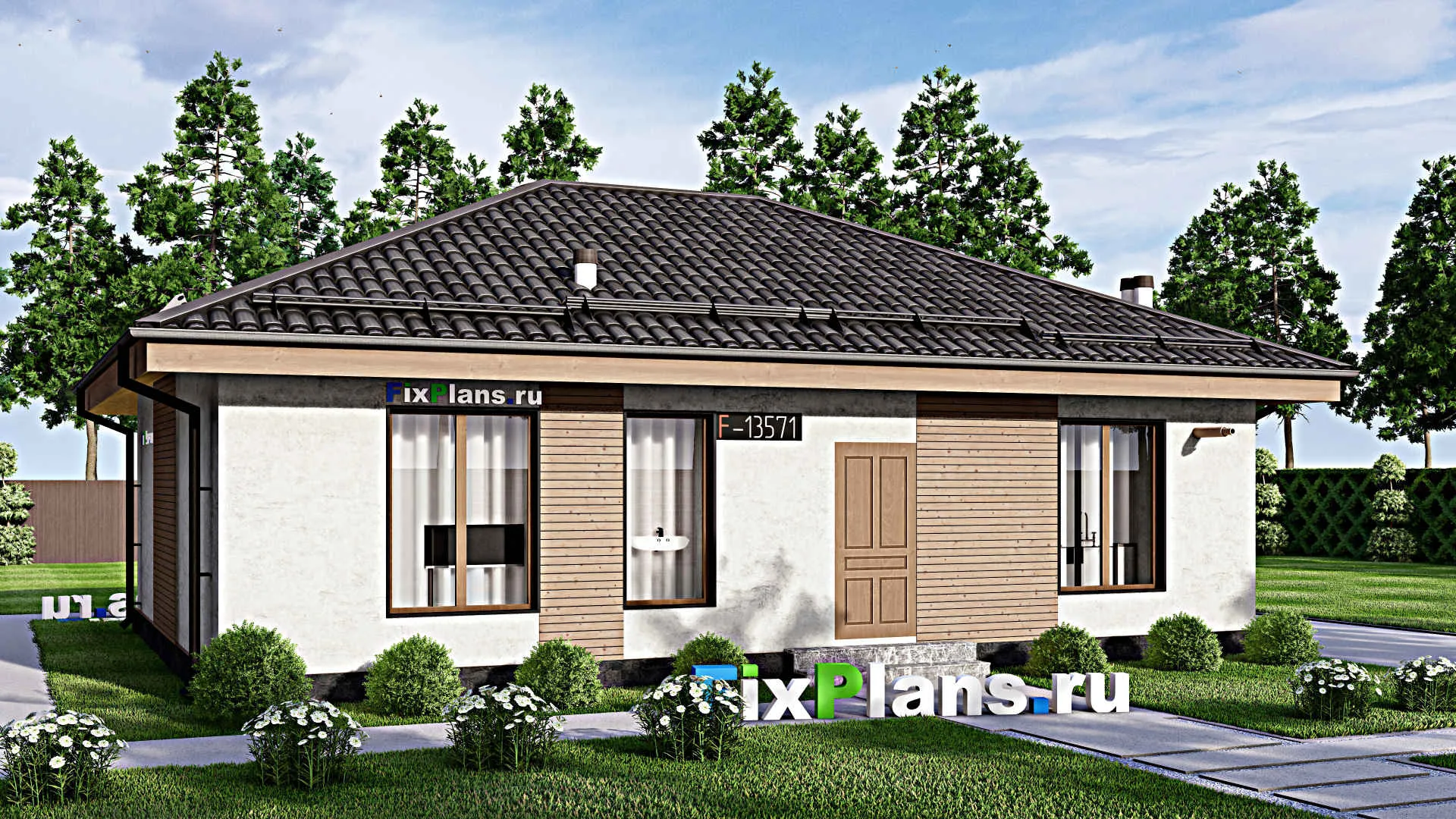 F-13571 - Проект одноэтажного дома 9 на 12, площадью 90 м² с 3 спальнями