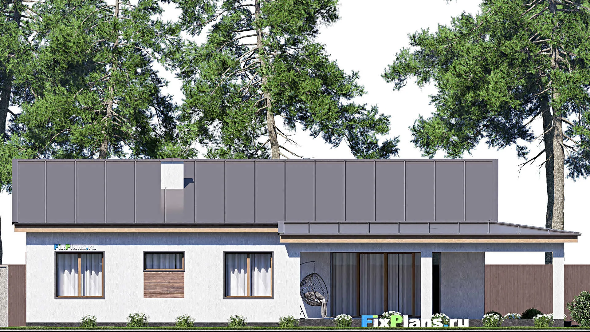 F-18161 - Проект одноэтажного дома 17 на 20, площадью 220 м² с террасой и 3 спальнями