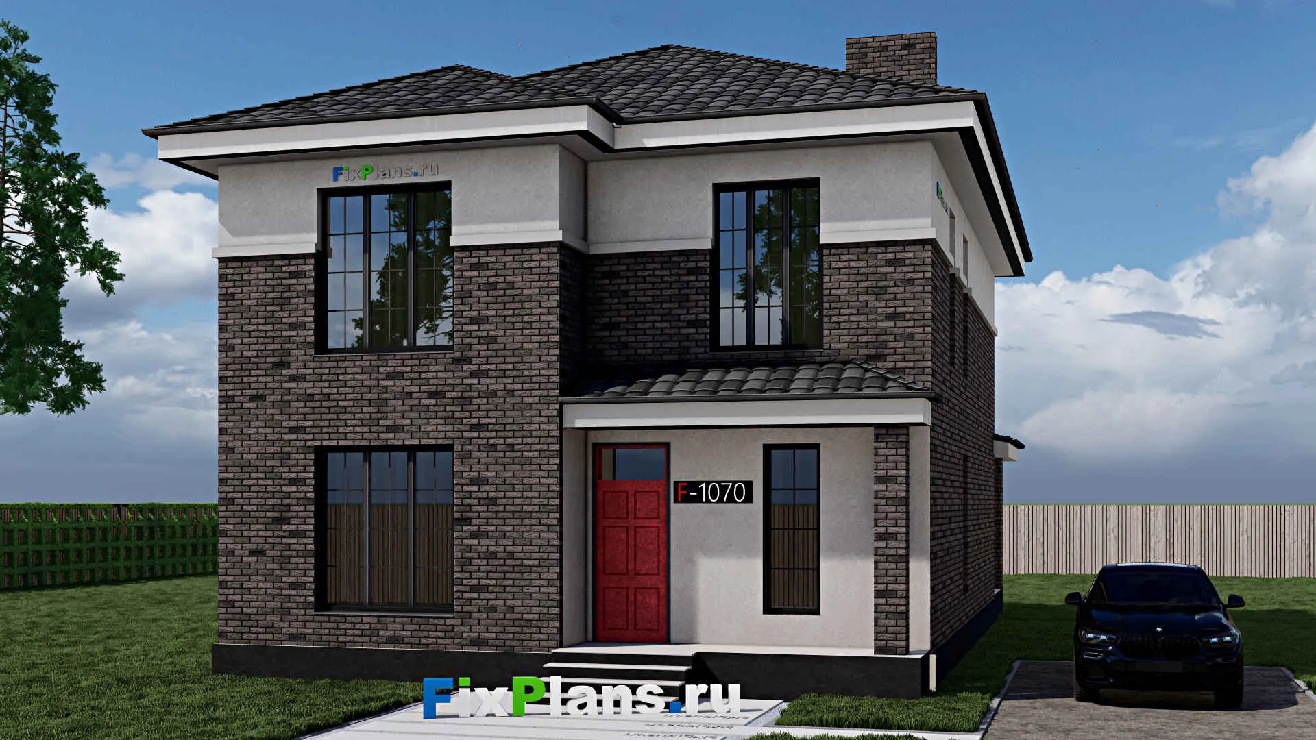 F-1070 - Проект двухэтажного дома 10 на 14, площадью 190 м² с террасой и 3 спальнями