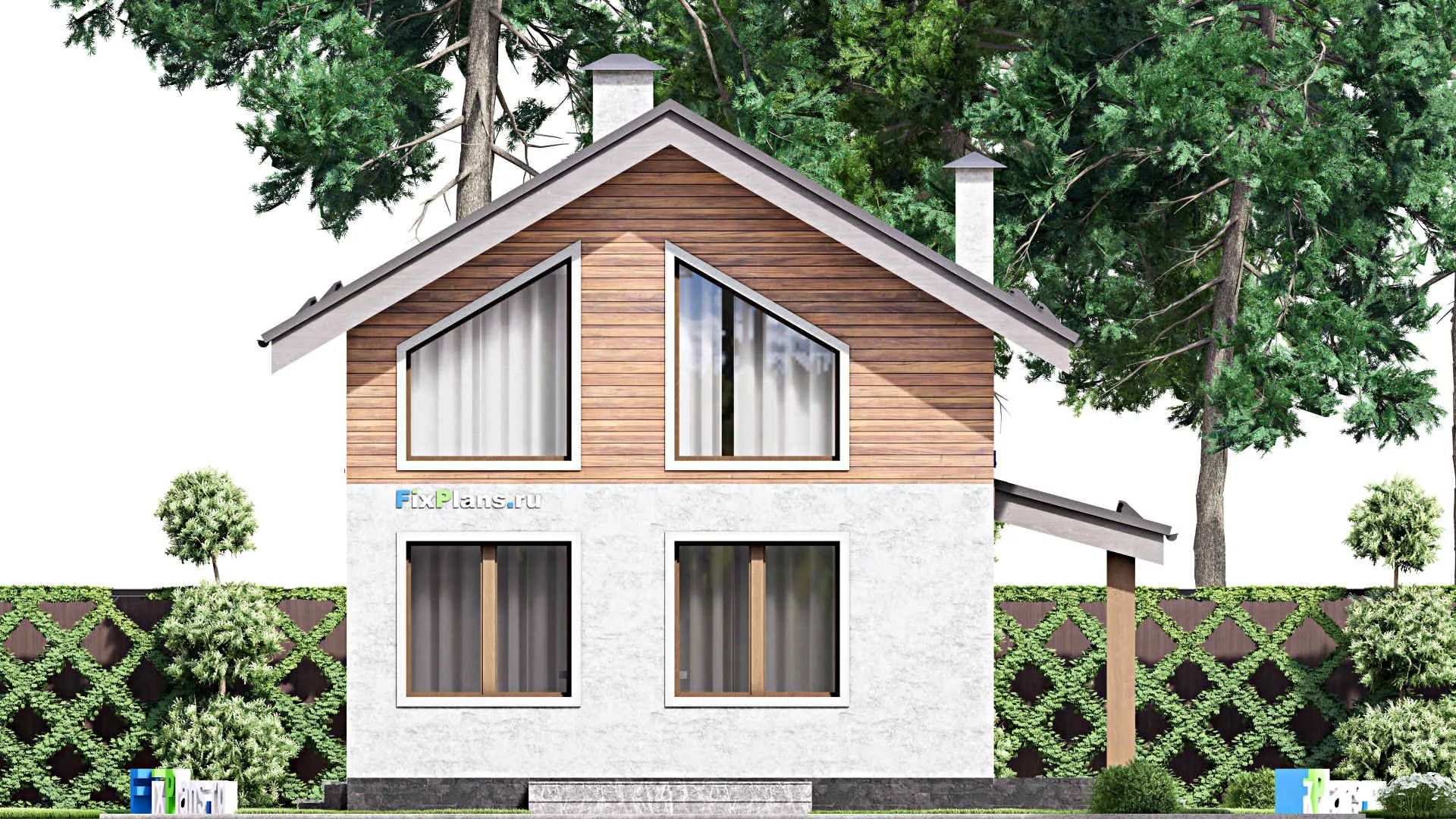 F-13292 - Проект дома с мансардой 9 на 14, площадью 140 м² с террасой и 2 спальнями