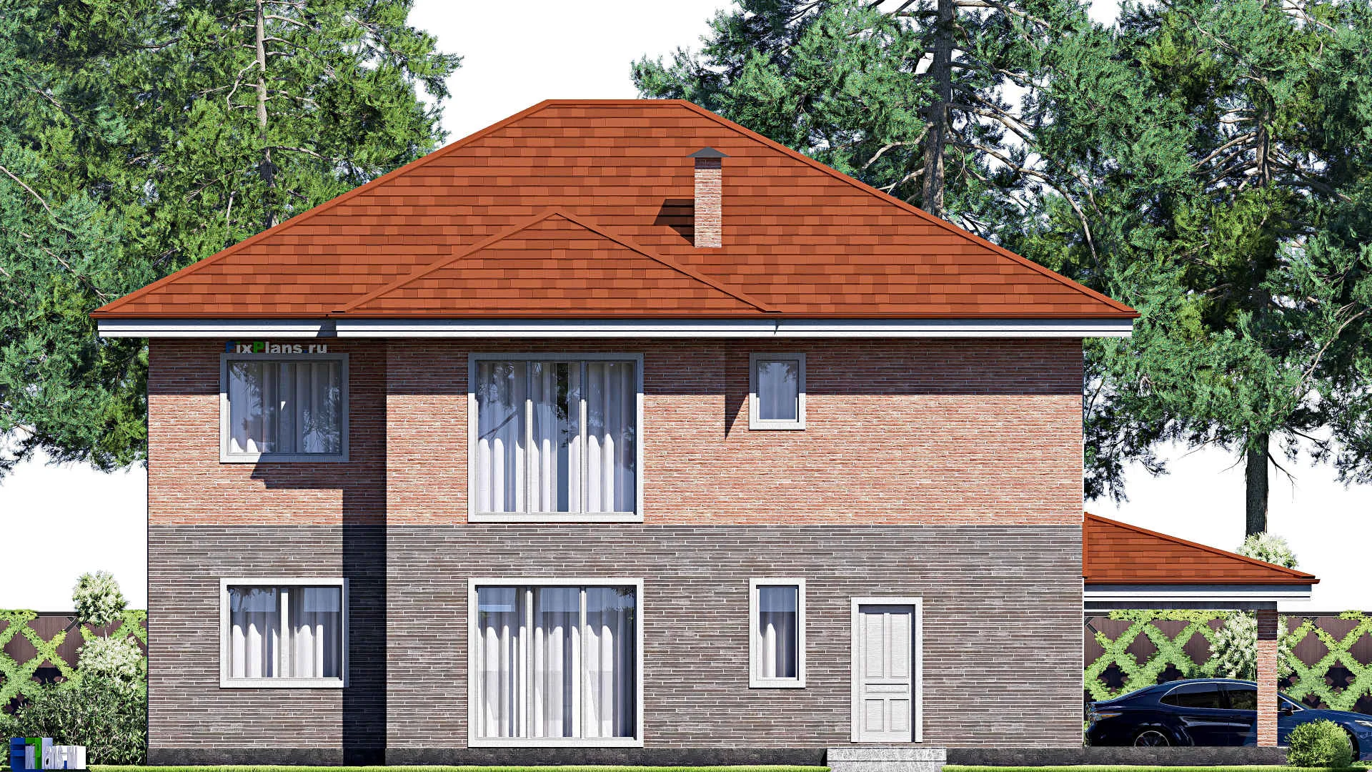 F-19151 - Проект двухэтажного дома 17 на 18, площадью 330 м² с террасой, балконом и 5 спальнями