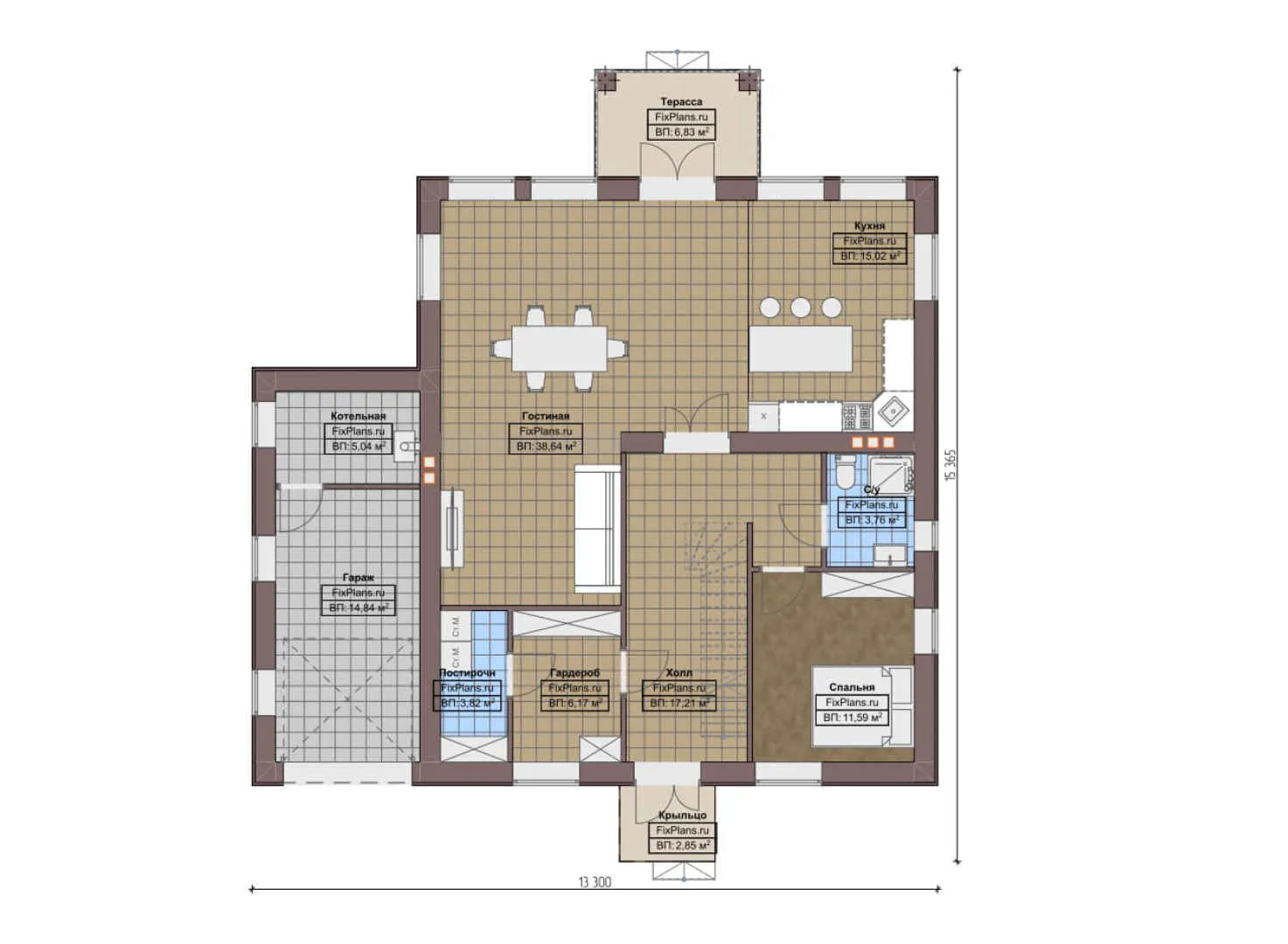 F-8522 - Планы двухэтажного дома 14 на 16, площадью 230 м² с террасой, балконом, гаражом на 1 машину и 5 спальнями