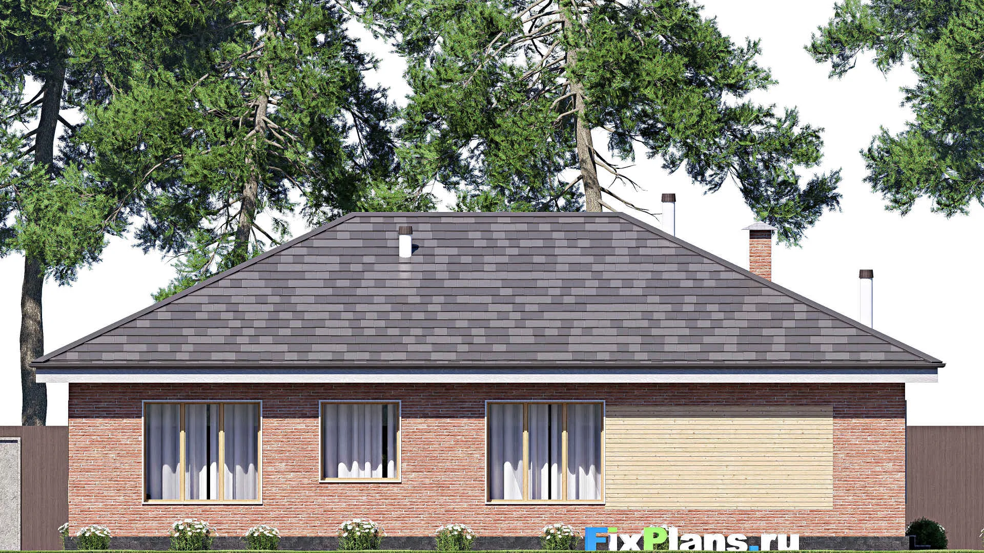 F-19079 - Проект одноэтажного дома 12 на 16, площадью 130 м² с 3 спальнями