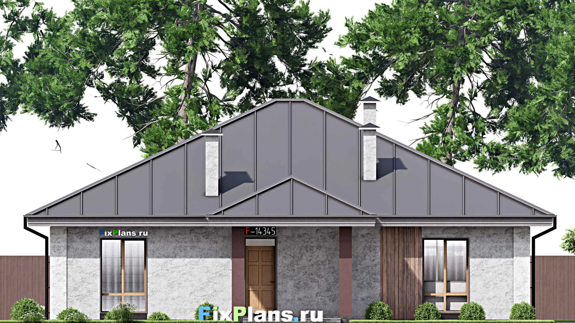 F-14345 - Проект одноэтажного дома 16 на 17, площадью 190 м² с террасой и 4 спальнями