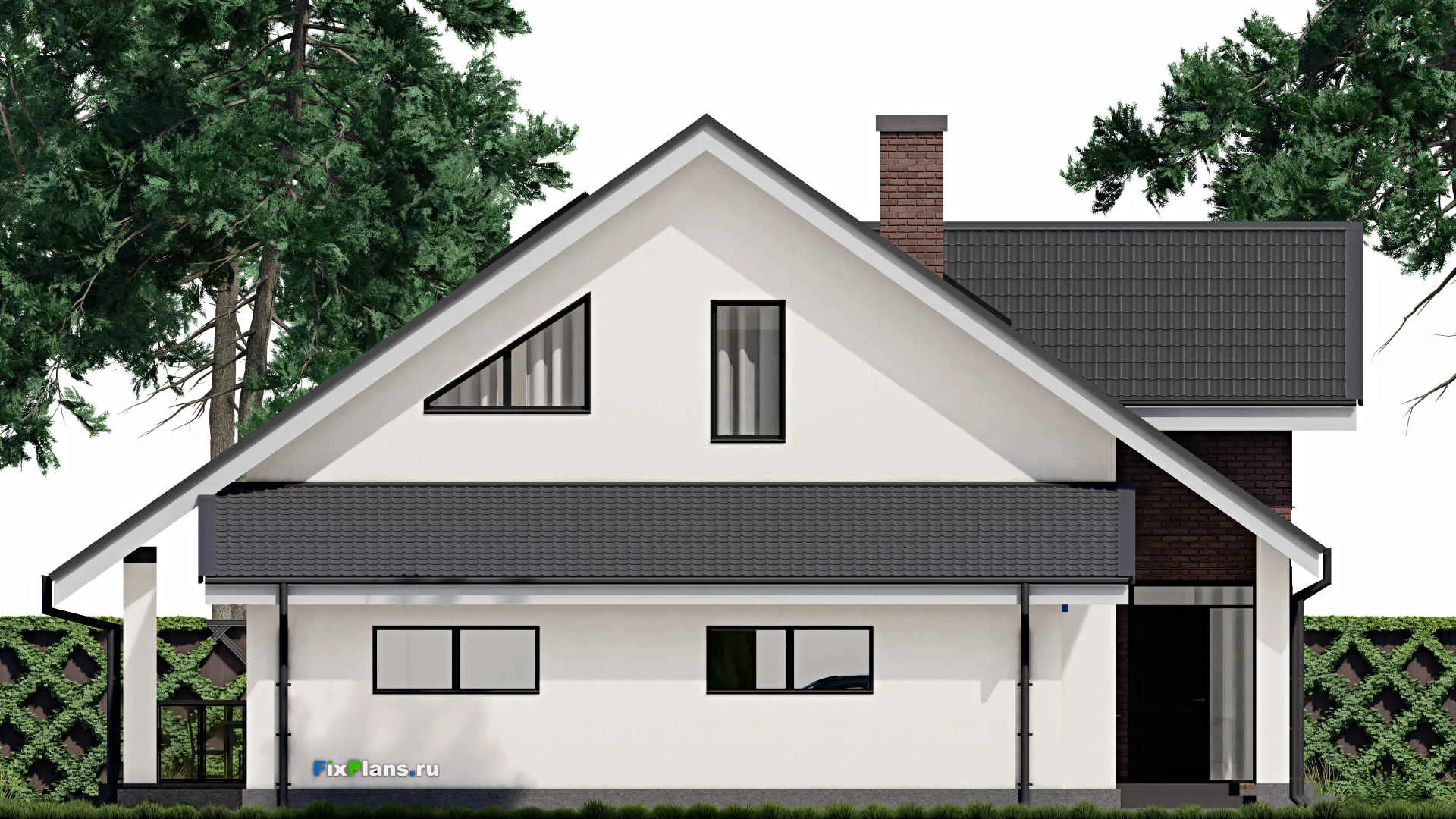 F-0062 - Проект дома с мансардой 14 на 18, площадью 280 м² с террасой, гаражом на 2 машины и 3 спальнями