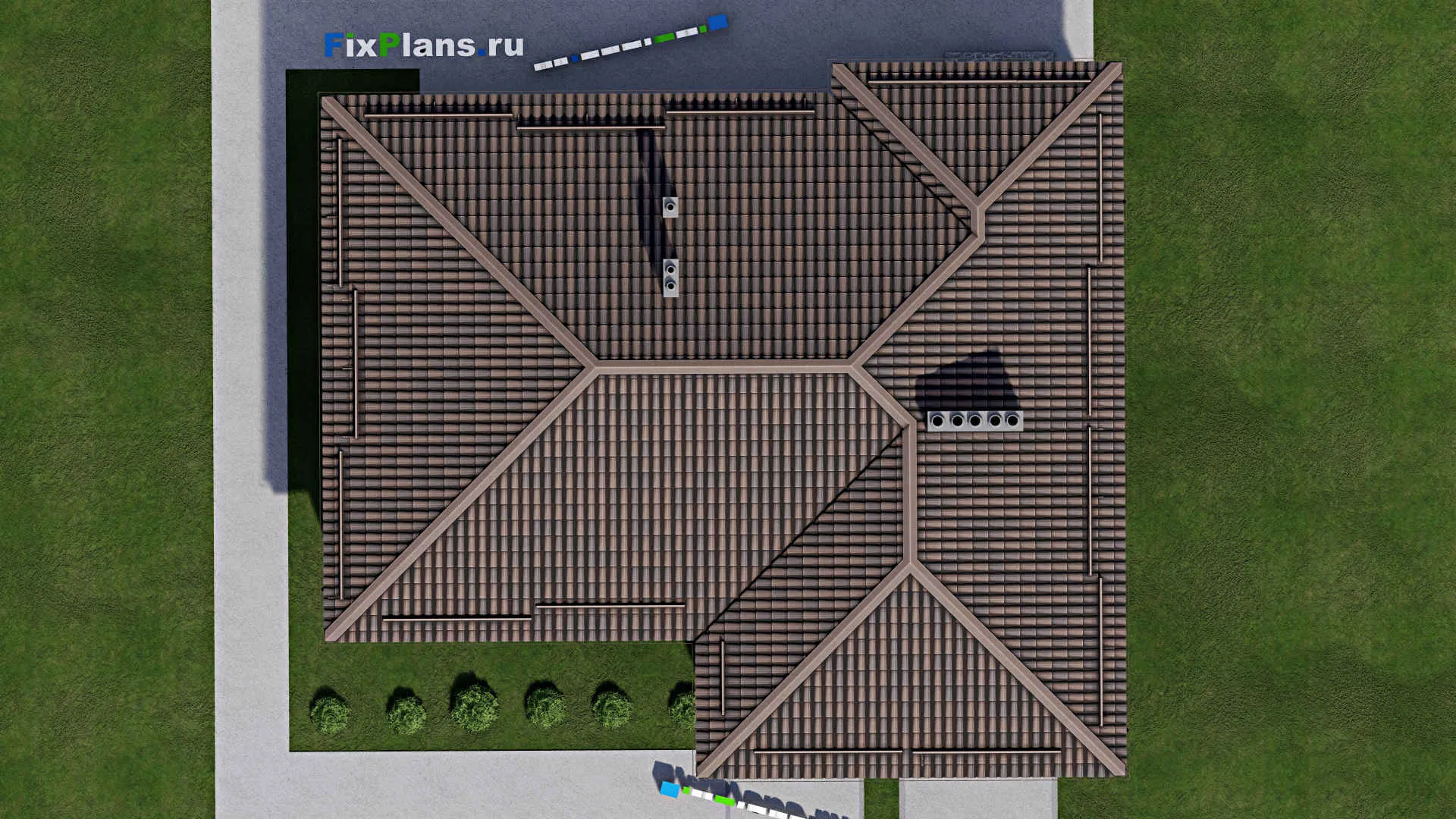 F-7469 - Проект одноэтажного дома 14 на 16, площадью 140 м² с террасой, гаражом на 1 машину и 3 спальнями