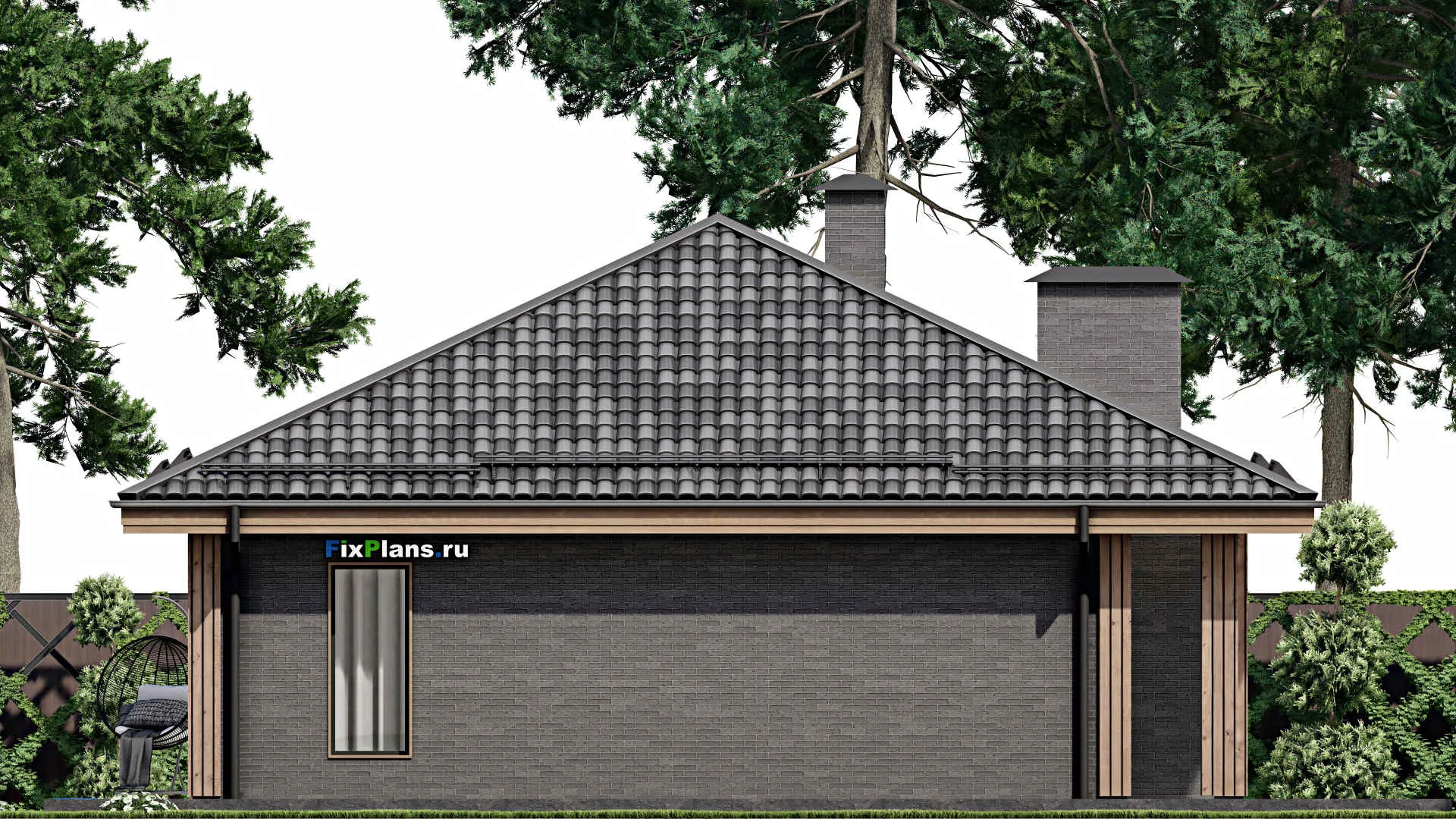 F-7883 - Проект одноэтажного дома 12 на 12, площадью 220 м² с террасой и 3 спальнями